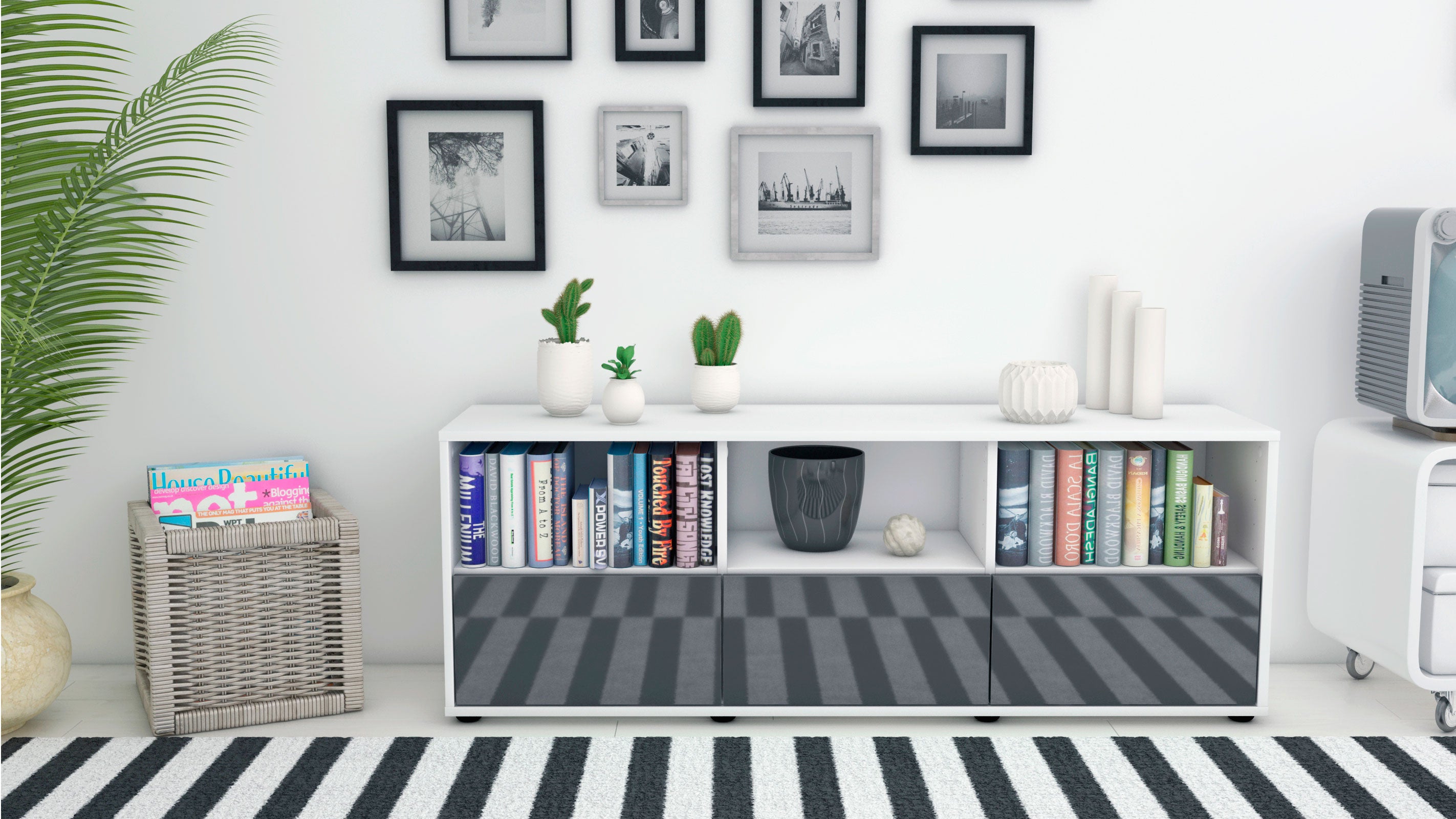 Lowboard - Amalia - Design Hochglanz - Freistehend mit Push to Open 136 cm Weiss