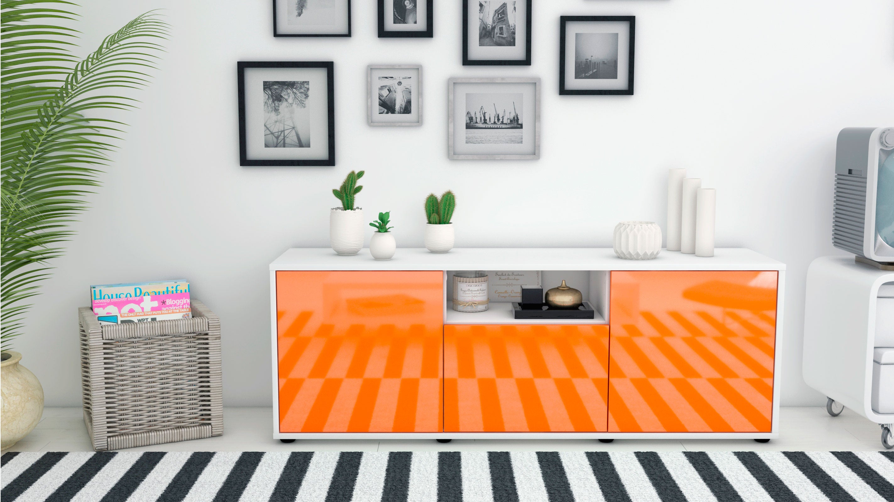 Lowboard - Andreana - Design Hochglanz - Freistehend mit Push to Open 136 cm Weiss