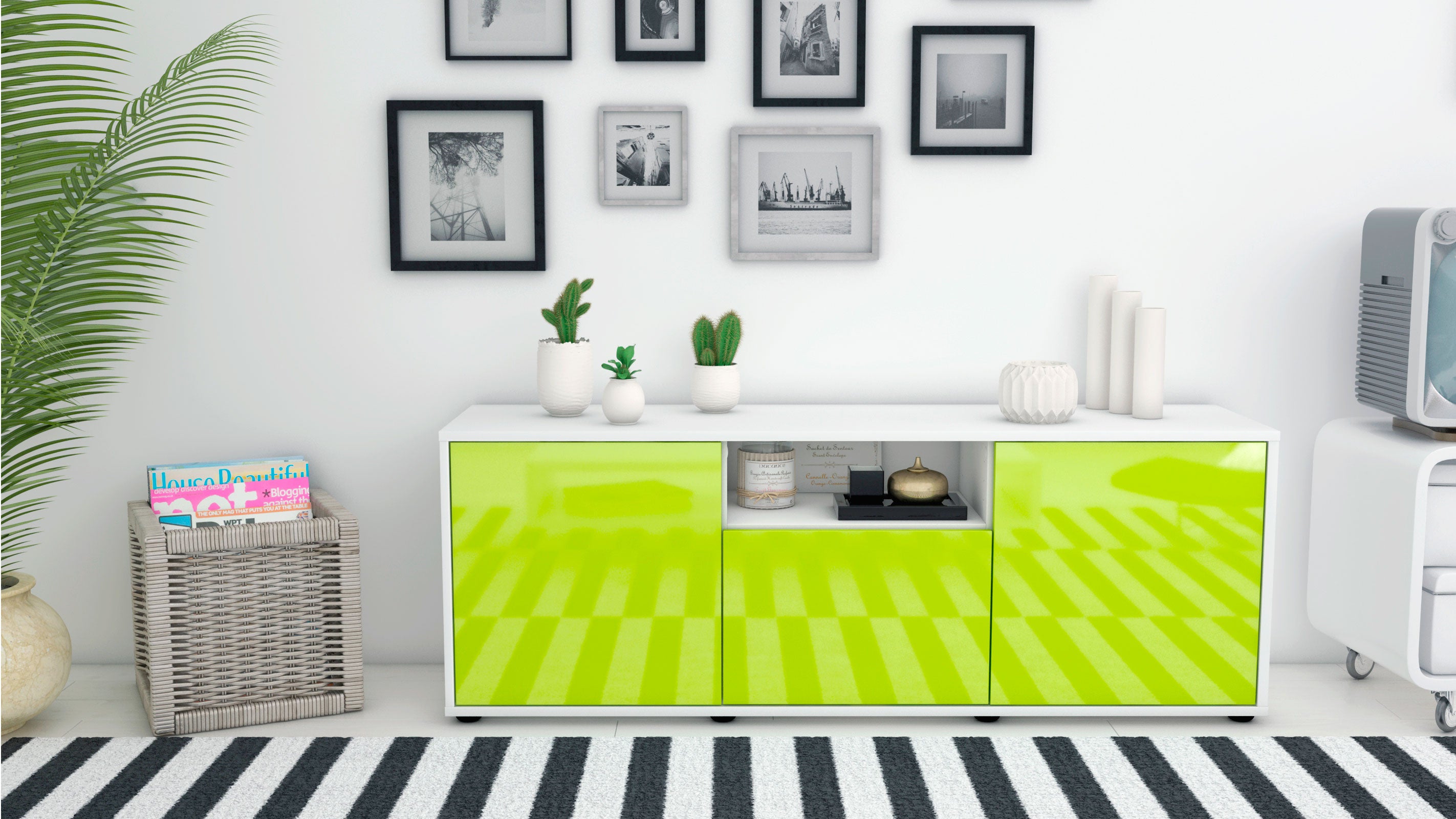 Lowboard - Andreana - Design Hochglanz - Freistehend mit Push to Open 136 cm Weiss