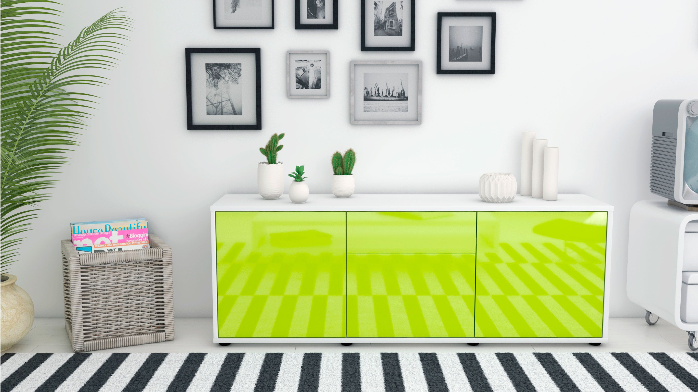 Lowboard - Anella - Design Hochglanz - Freistehend mit Push to Open 136 cm Weiss