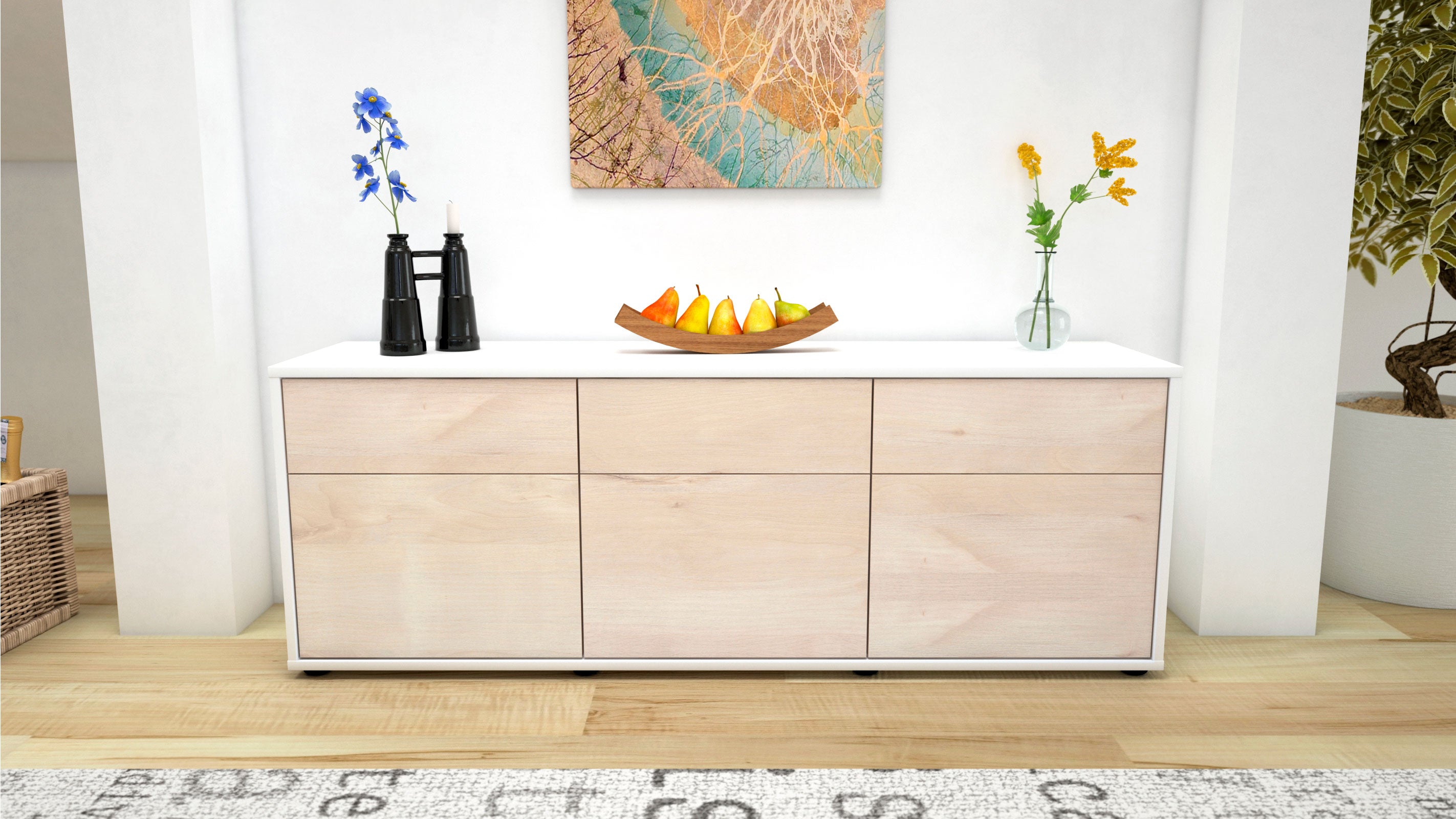 Lowboard - Angela - Design Holzdekor - Freistehend mit Push to Open 136 cm Weiss