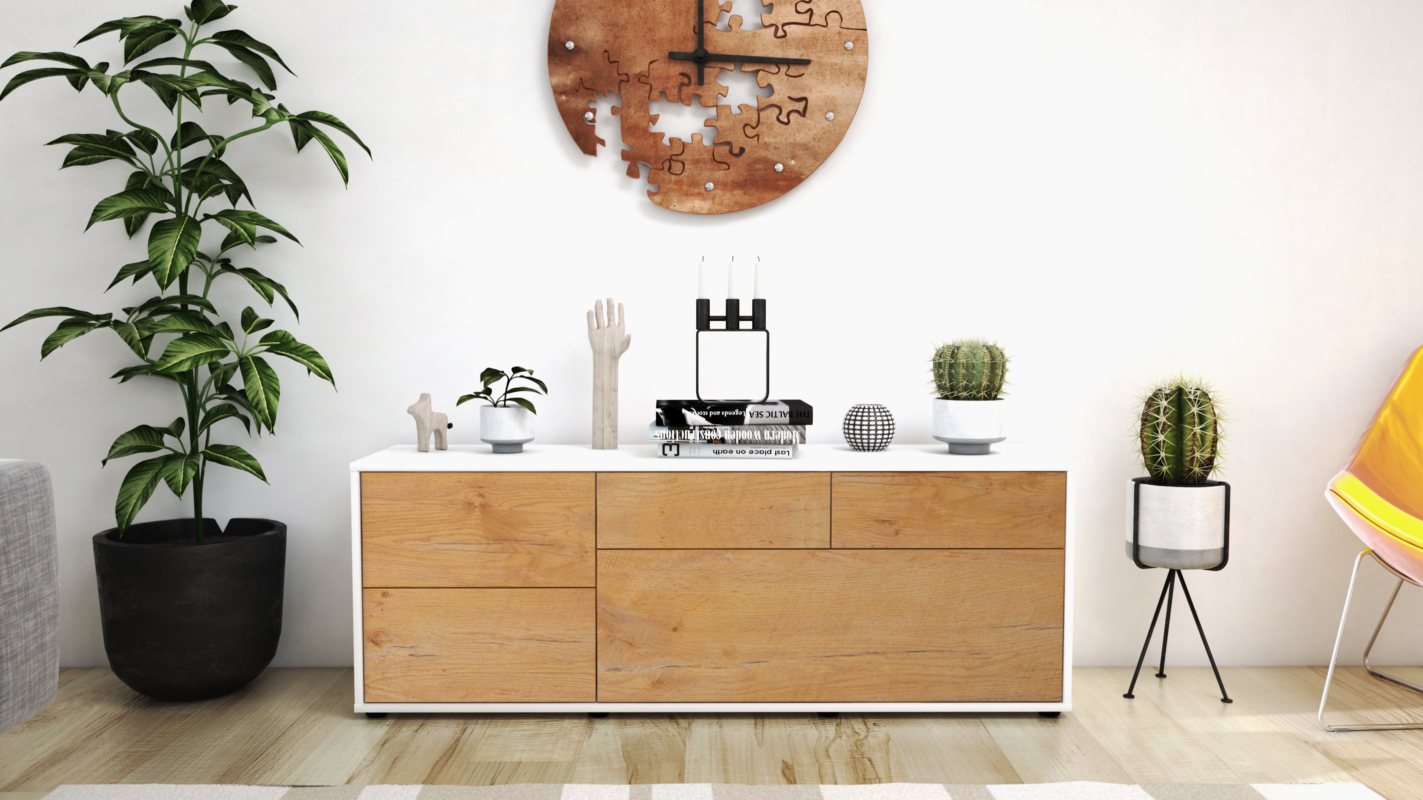 Lowboard - Anna - Design Holzdekor - Freistehend mit Push to Open 136 cm Weiss