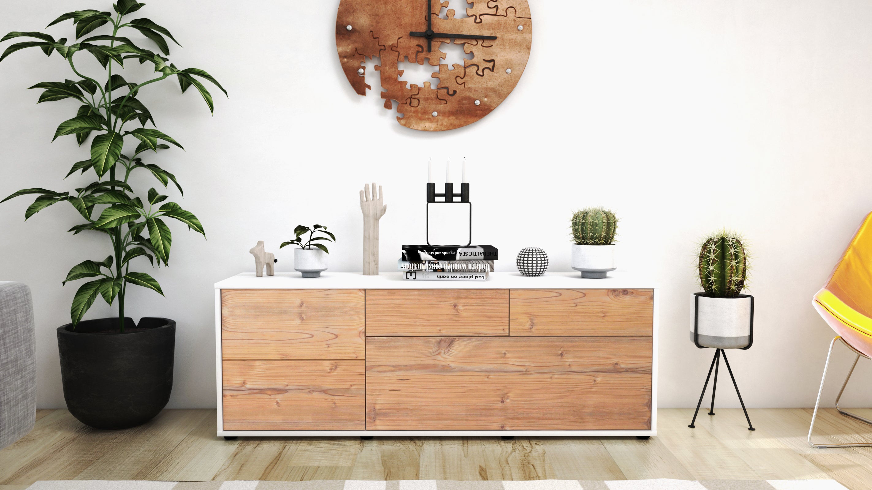 Lowboard - Anna - Design Holzdekor - Freistehend mit Push to Open 136 cm Weiss