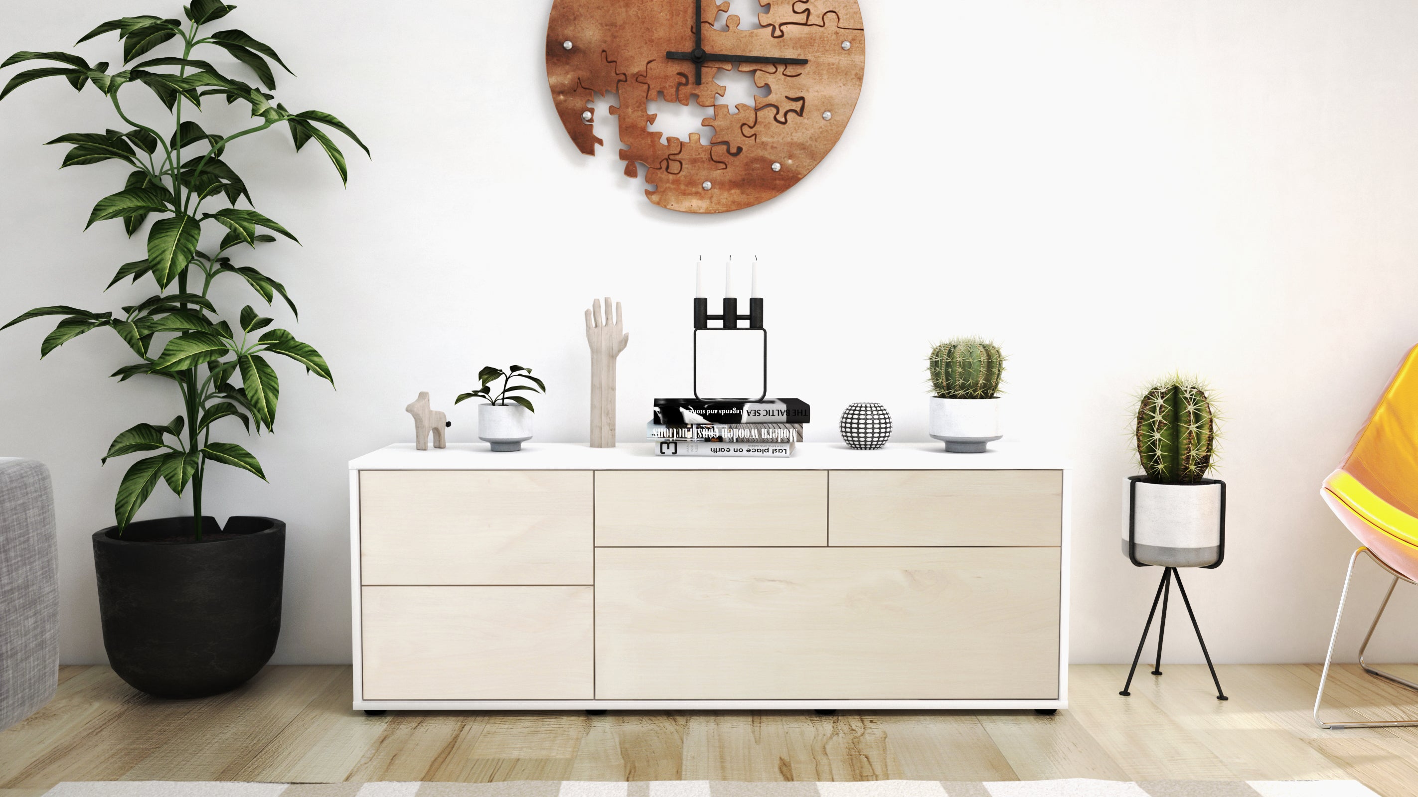 Lowboard - Anna - Design Holzdekor - Freistehend mit Push to Open 136 cm Weiss