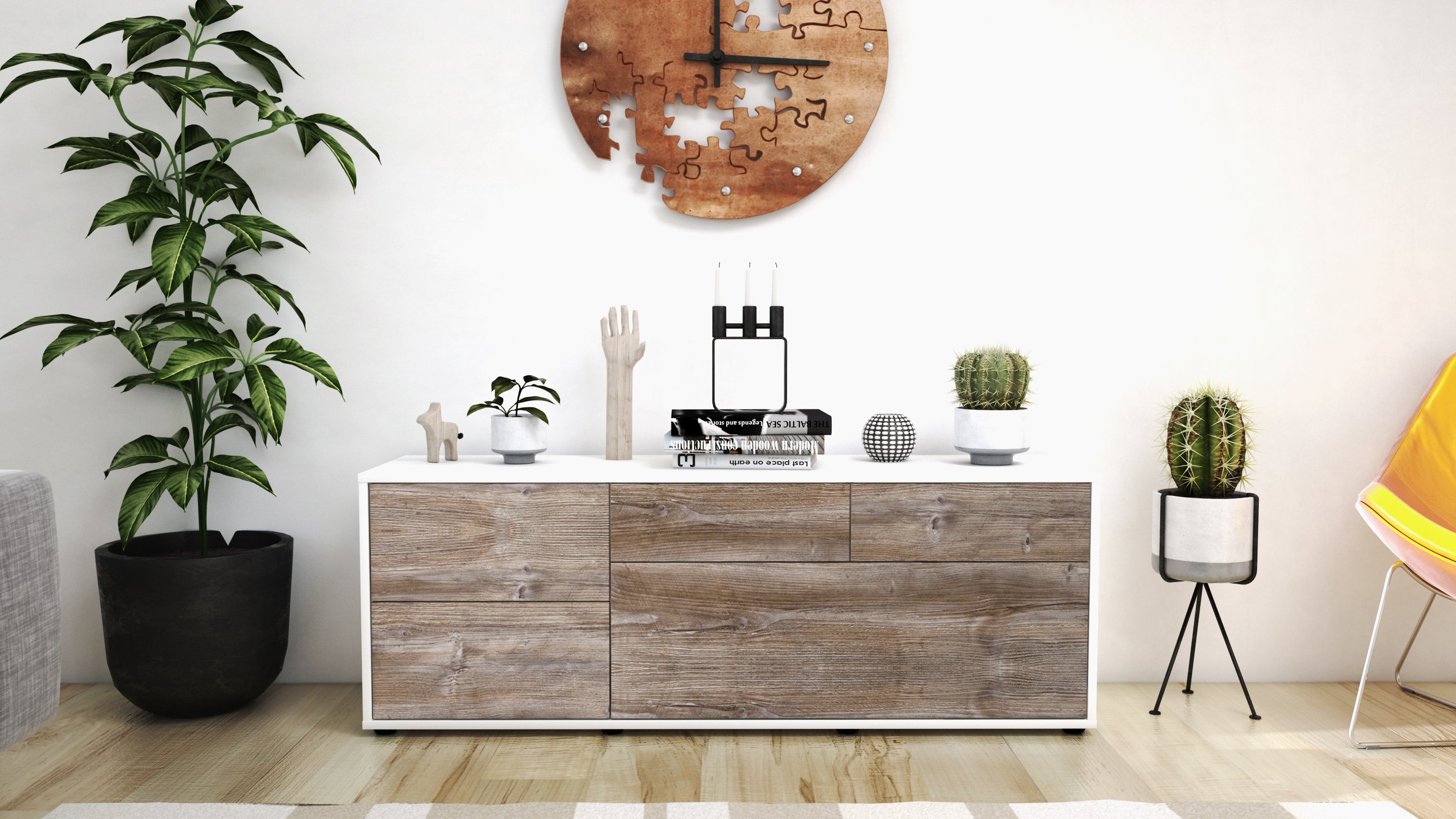 Lowboard - Anna - Design Holzdekor - Freistehend mit Push to Open 136 cm Weiss