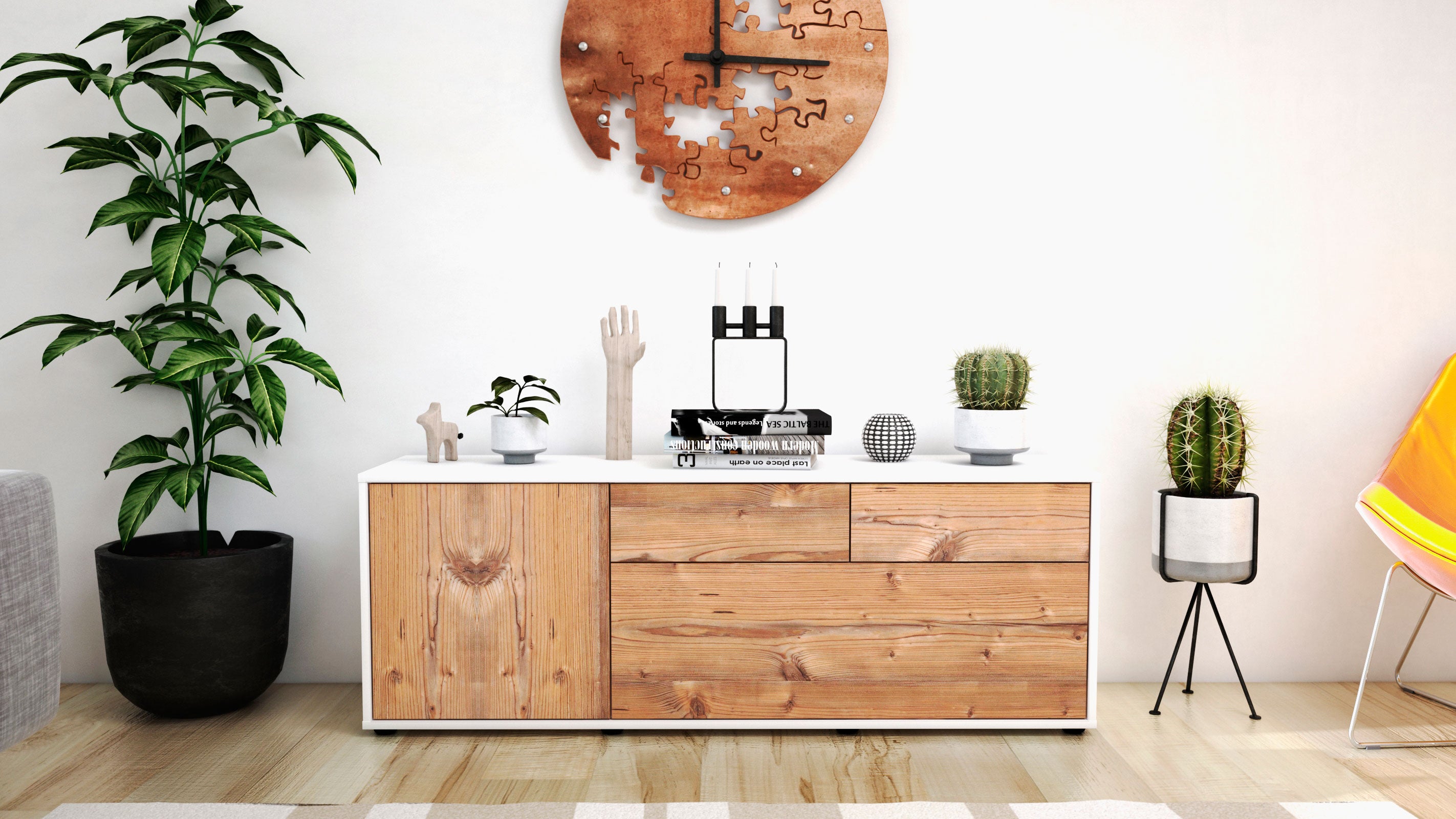Lowboard - Annabell - Design Holzdekor - Freistehend mit Push to Open 136 cm Weiss