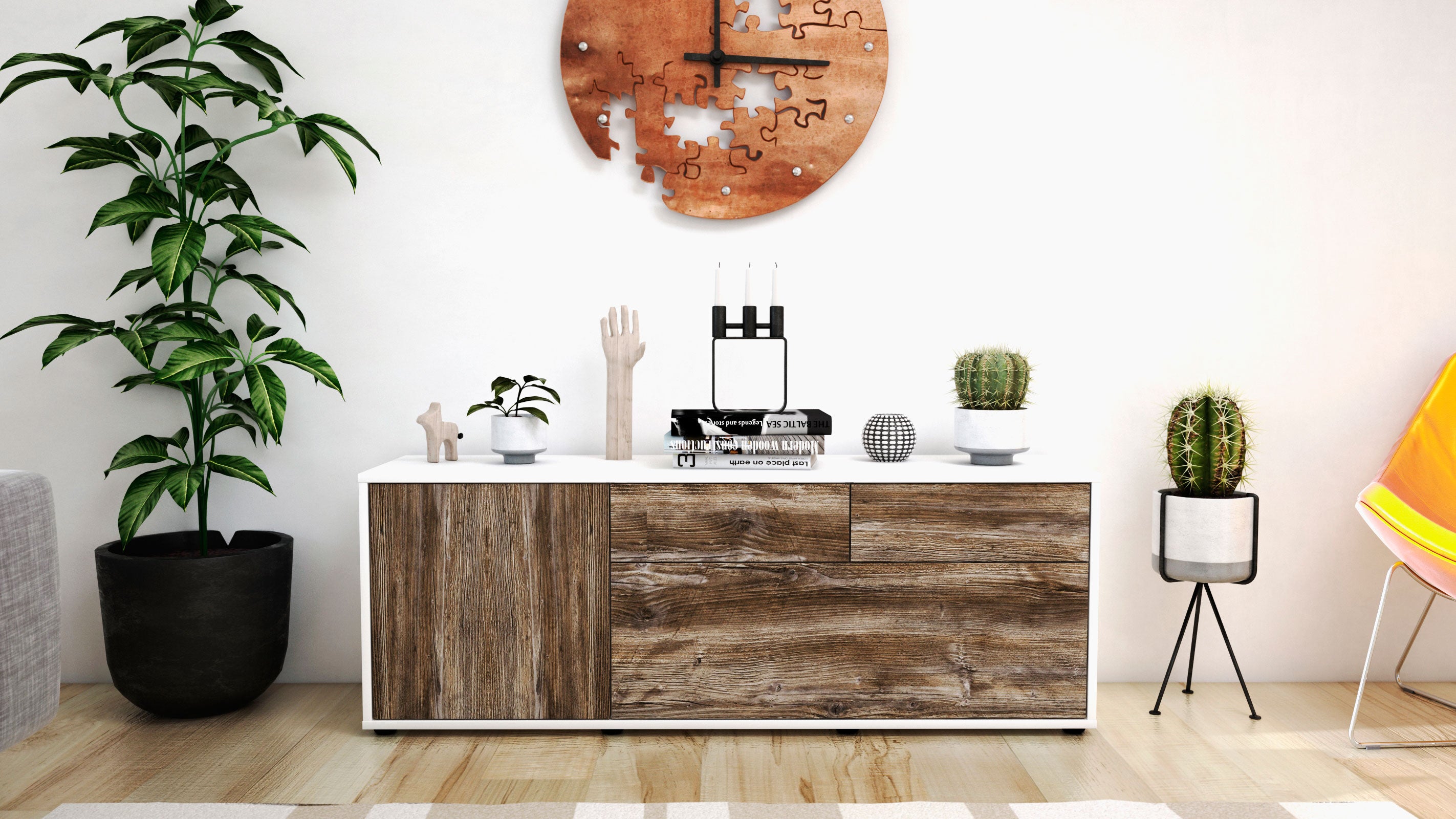 Lowboard - Annabell - Design Holzdekor - Freistehend mit Push to Open 136 cm Weiss