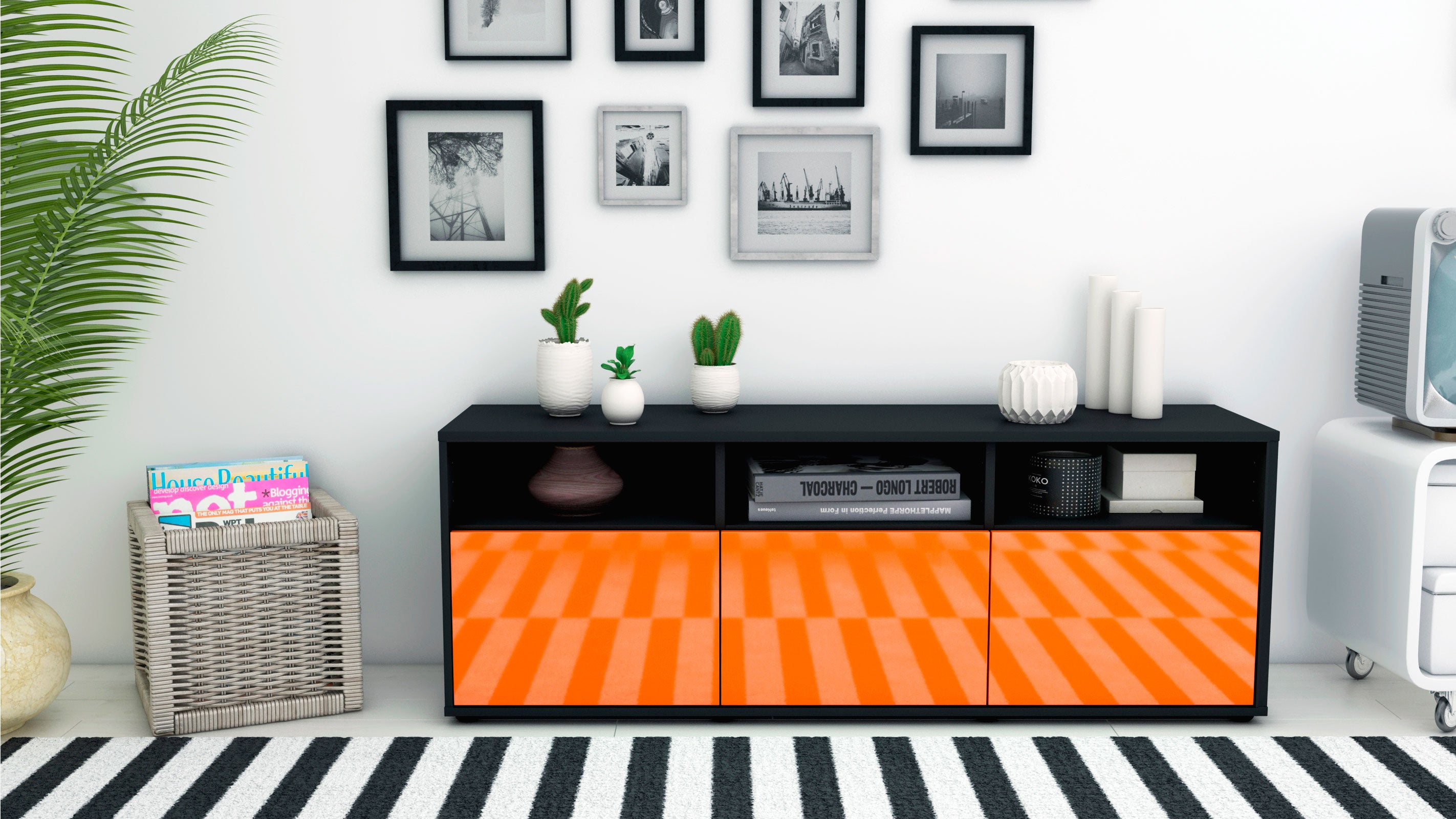 Lowboard - Andrina - Design Hochglanz - Freistehend mit Push to Open 136 cm Anthrazit