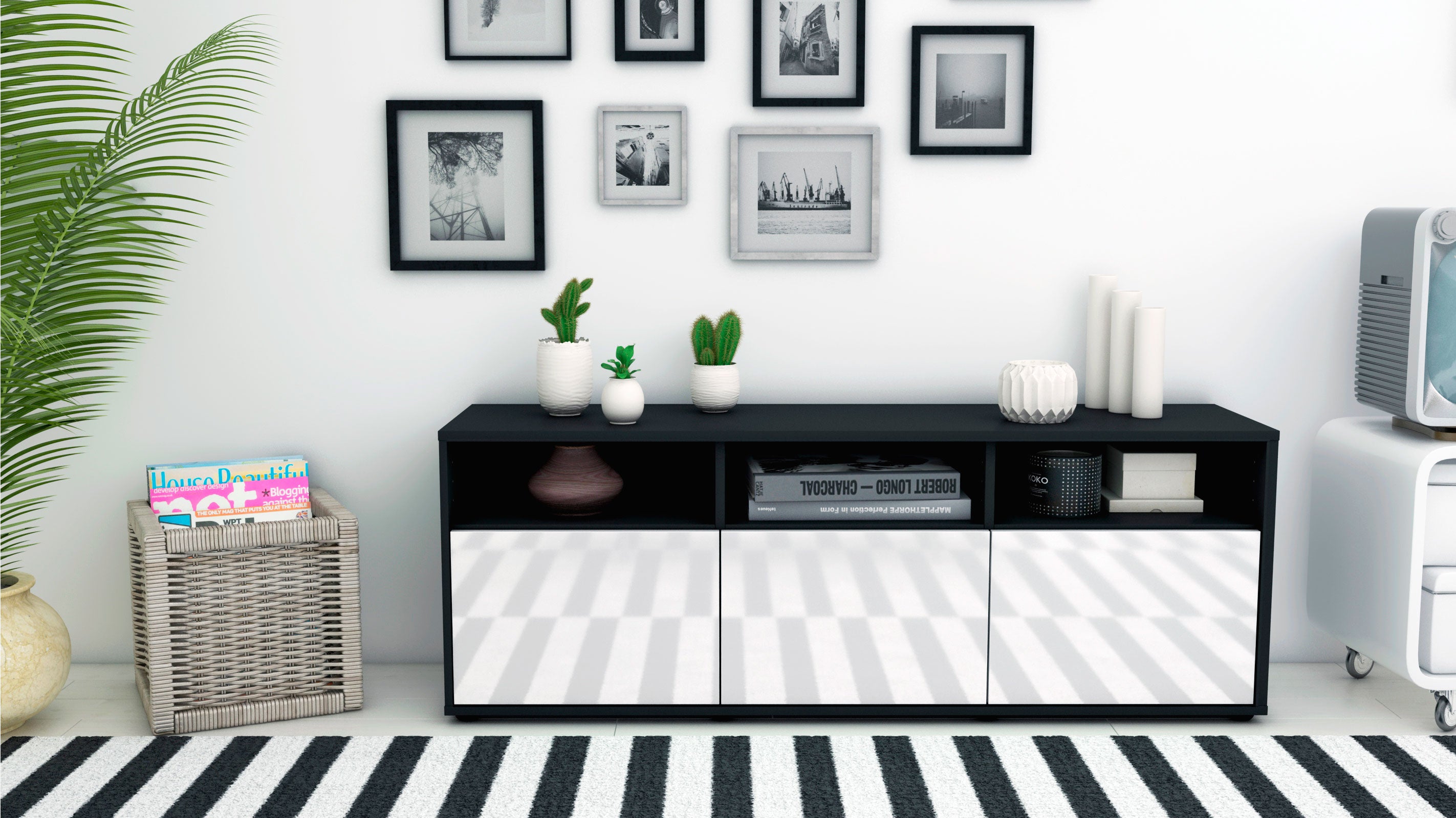 Lowboard - Andrina - Design Hochglanz - Freistehend mit Push to Open 136 cm Anthrazit
