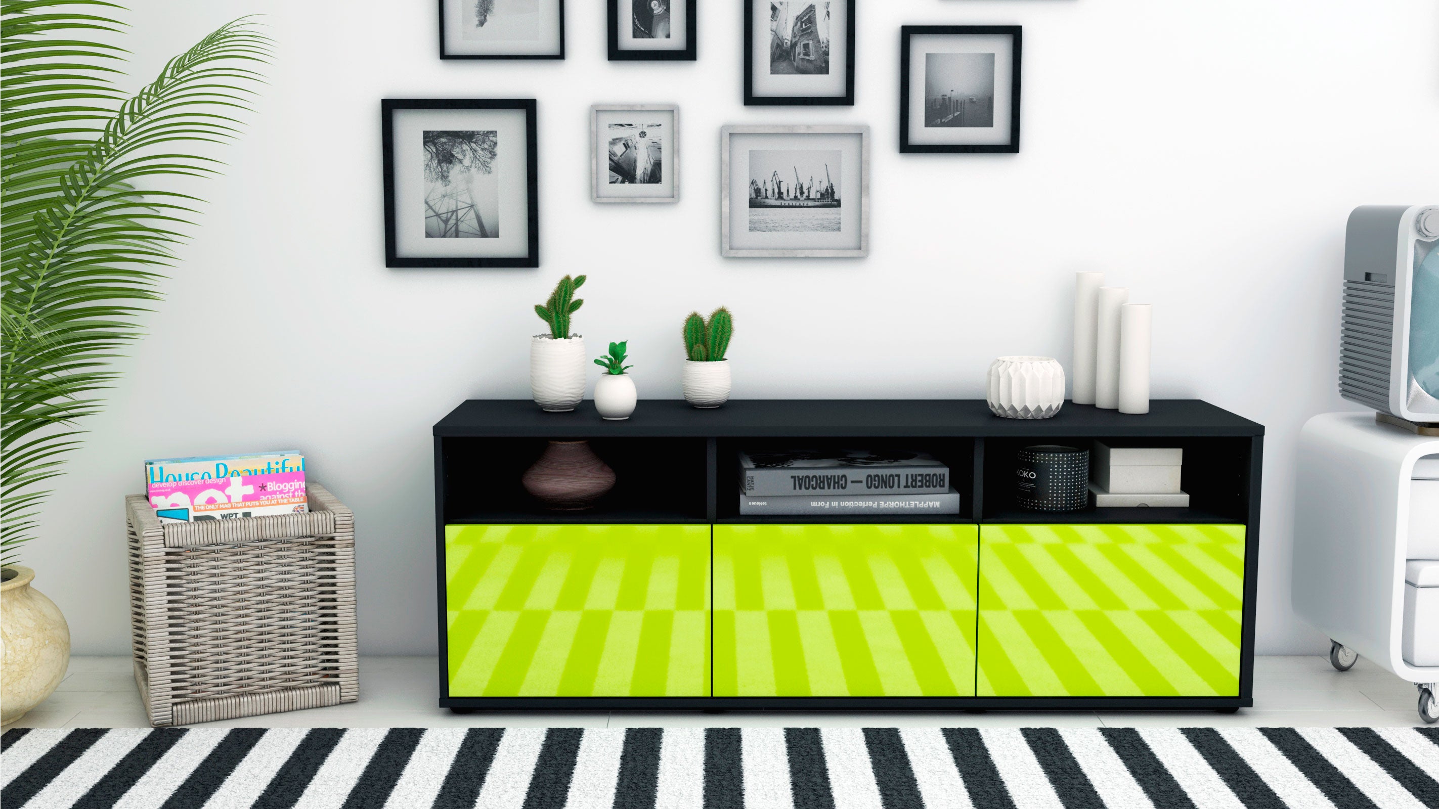 Lowboard - Andrina - Design Hochglanz - Freistehend mit Push to Open 136 cm Anthrazit