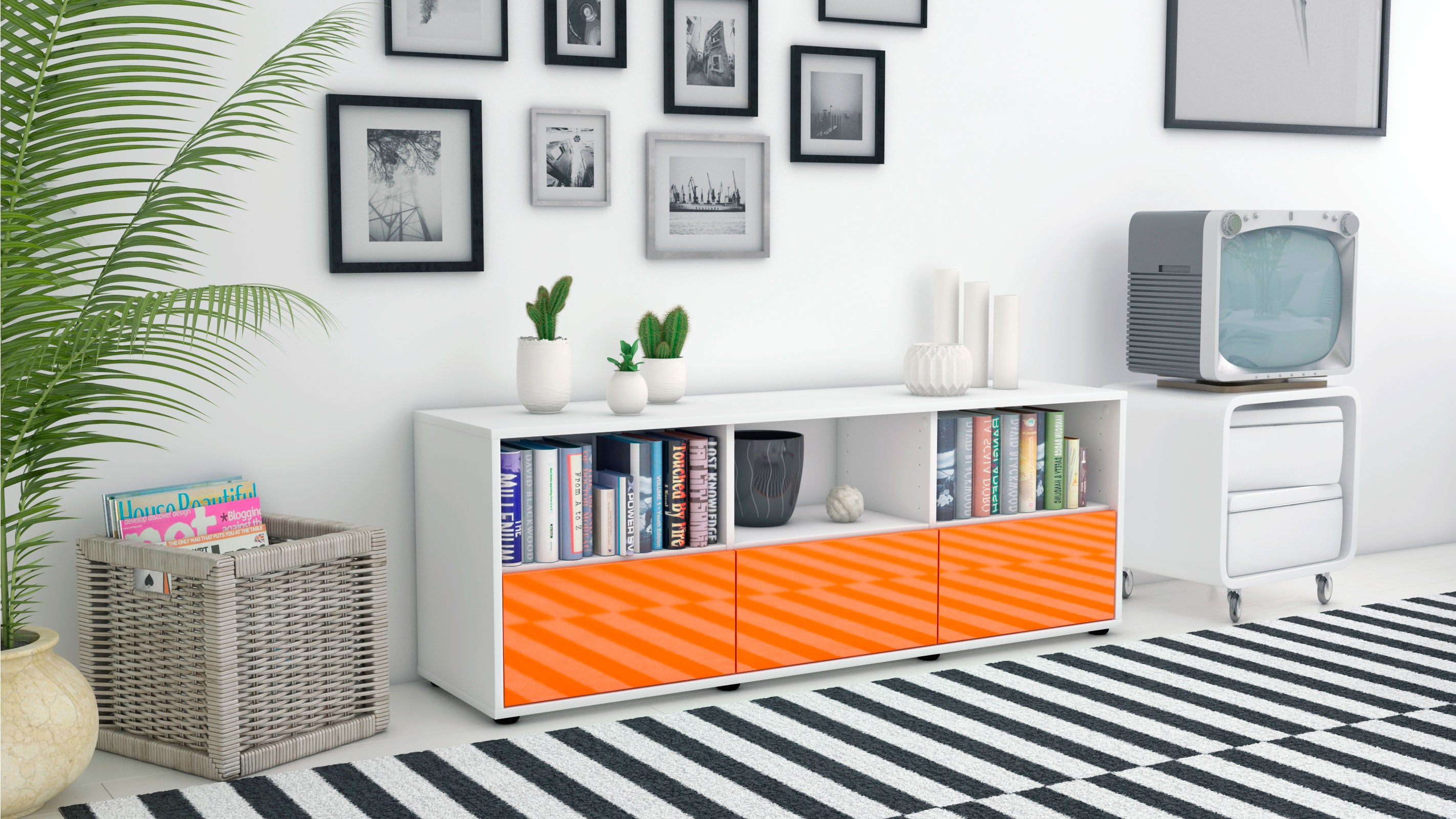 Lowboard - Amalia - Design Hochglanz - Freistehend mit Push to Open 136 cm Weiss