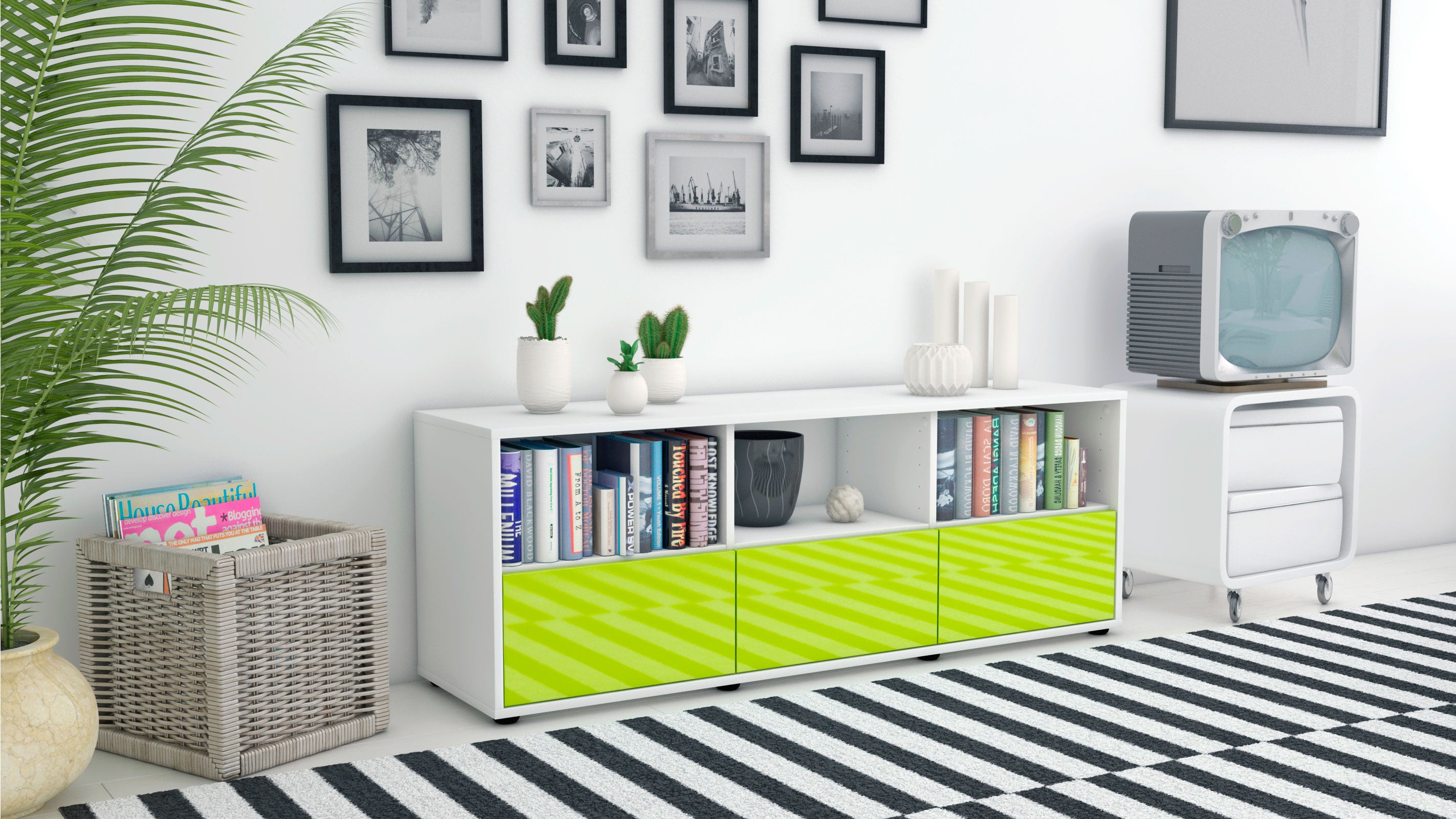 Lowboard - Amalia - Design Hochglanz - Freistehend mit Push to Open 136 cm Weiss