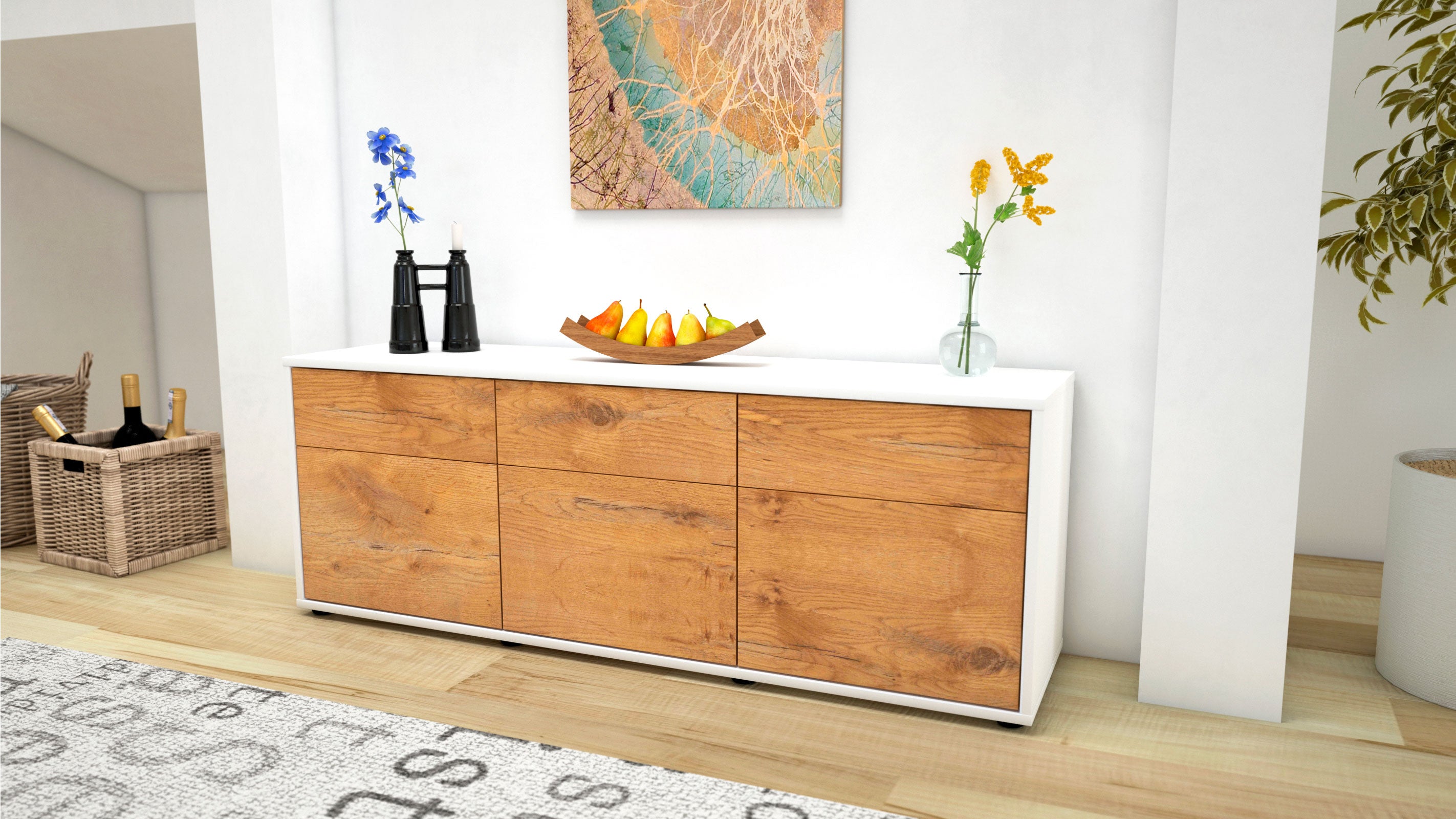 Lowboard - Angela - Design Holzdekor - Freistehend mit Push to Open 136 cm Weiss