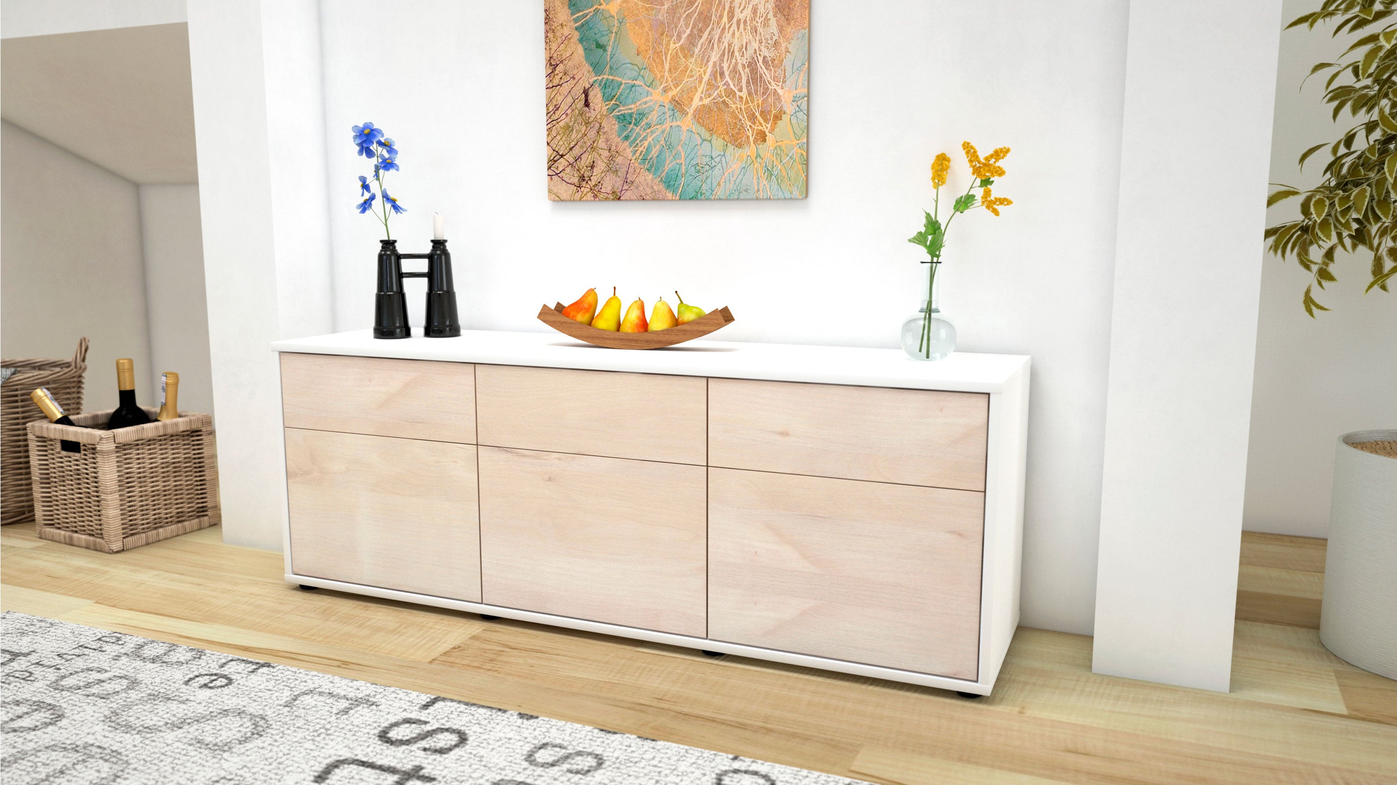 Lowboard - Angela - Design Holzdekor - Freistehend mit Push to Open 136 cm Weiss