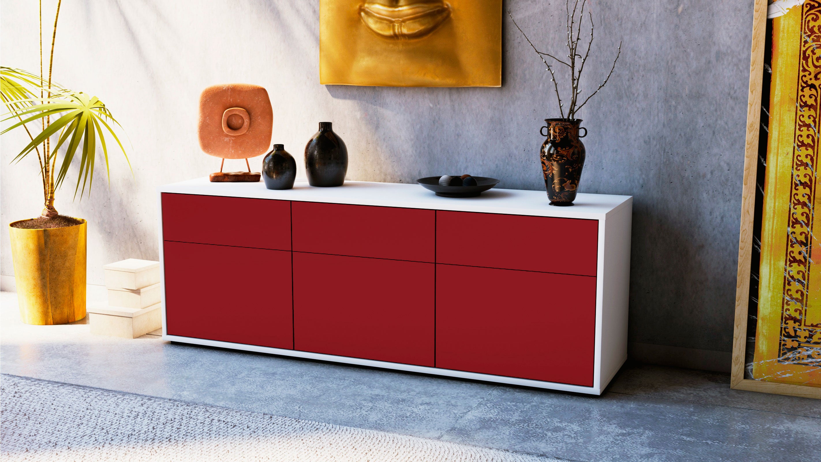 Lowboard - Angela - Design Farbakzent - Freistehend mit Push to Open 136 cm Weiss