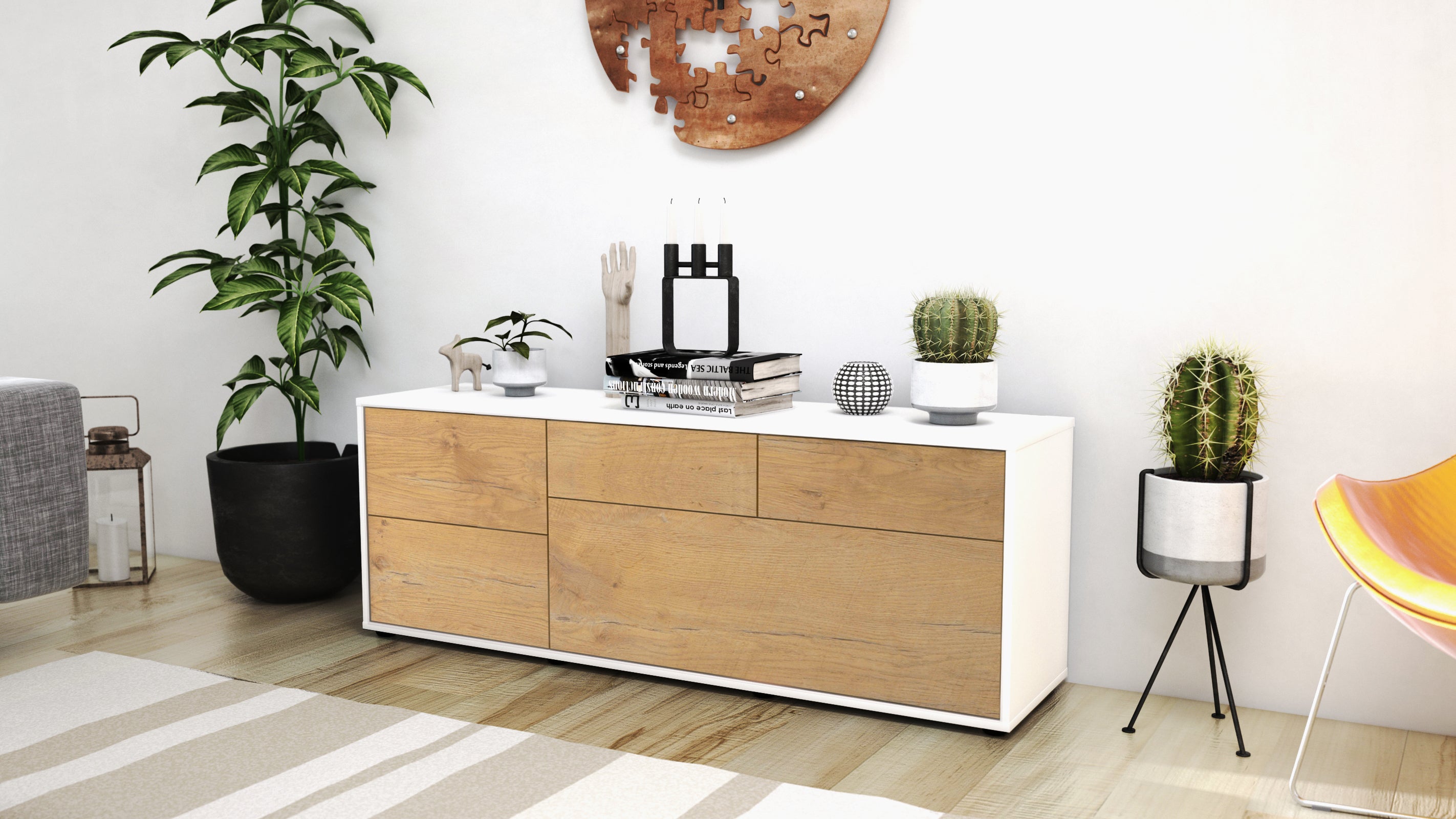 Lowboard - Anna - Design Holzdekor - Freistehend mit Push to Open 136 cm Weiss