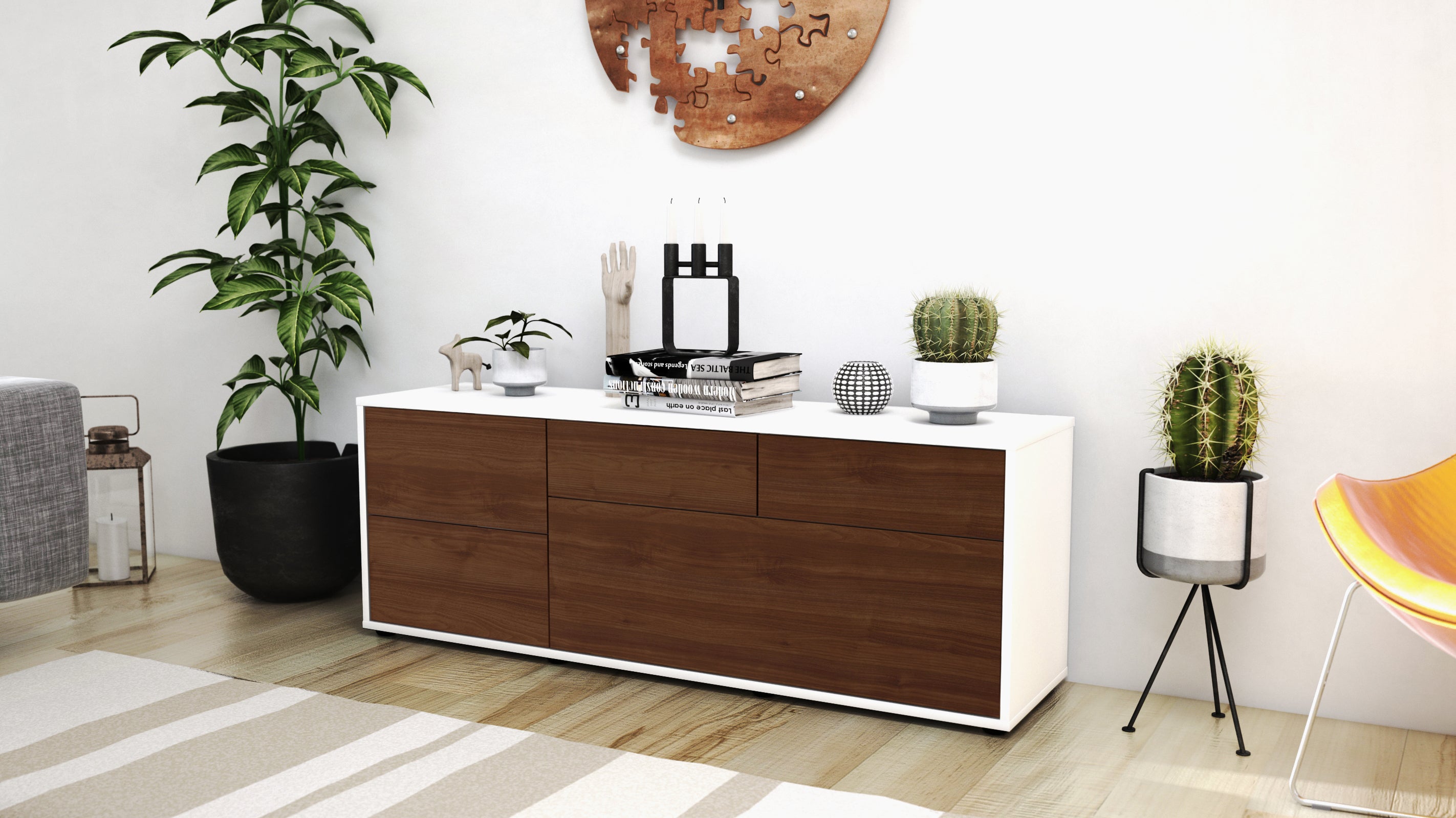 Lowboard - Anna - Design Holzdekor - Freistehend mit Push to Open 136 cm Weiss