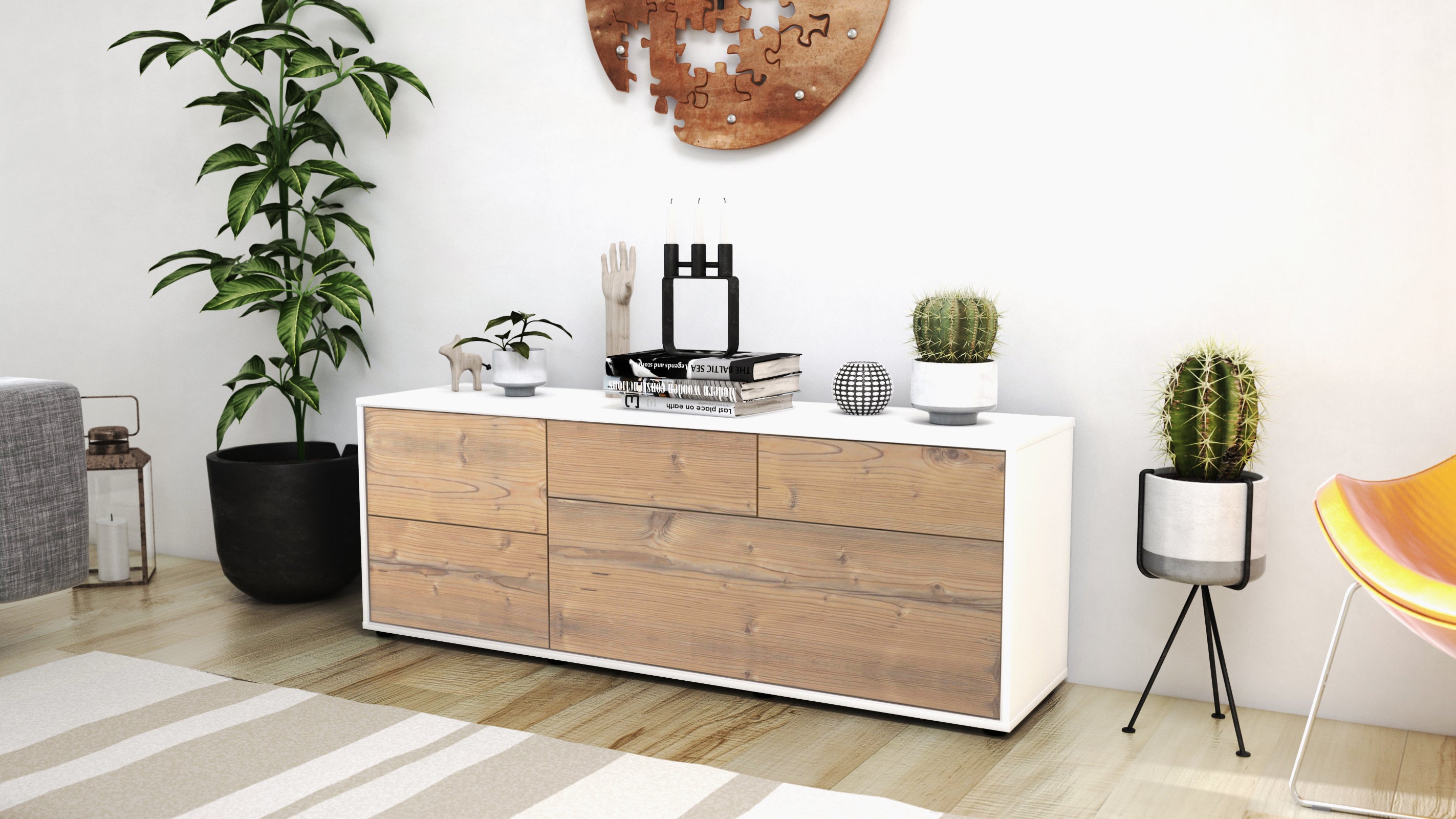 Lowboard - Anna - Design Holzdekor - Freistehend mit Push to Open 136 cm Weiss