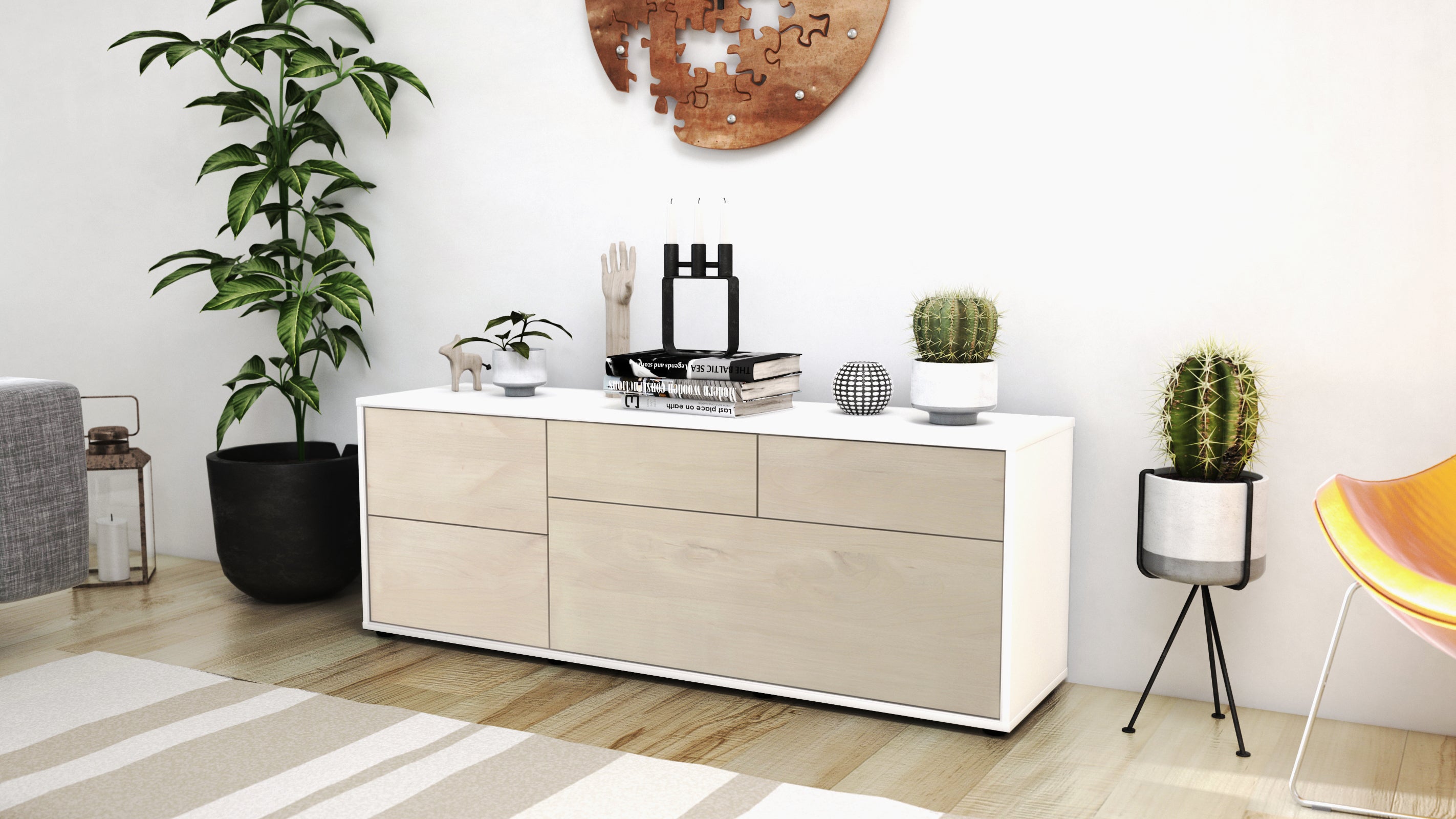 Lowboard - Anna - Design Holzdekor - Freistehend mit Push to Open 136 cm Weiss