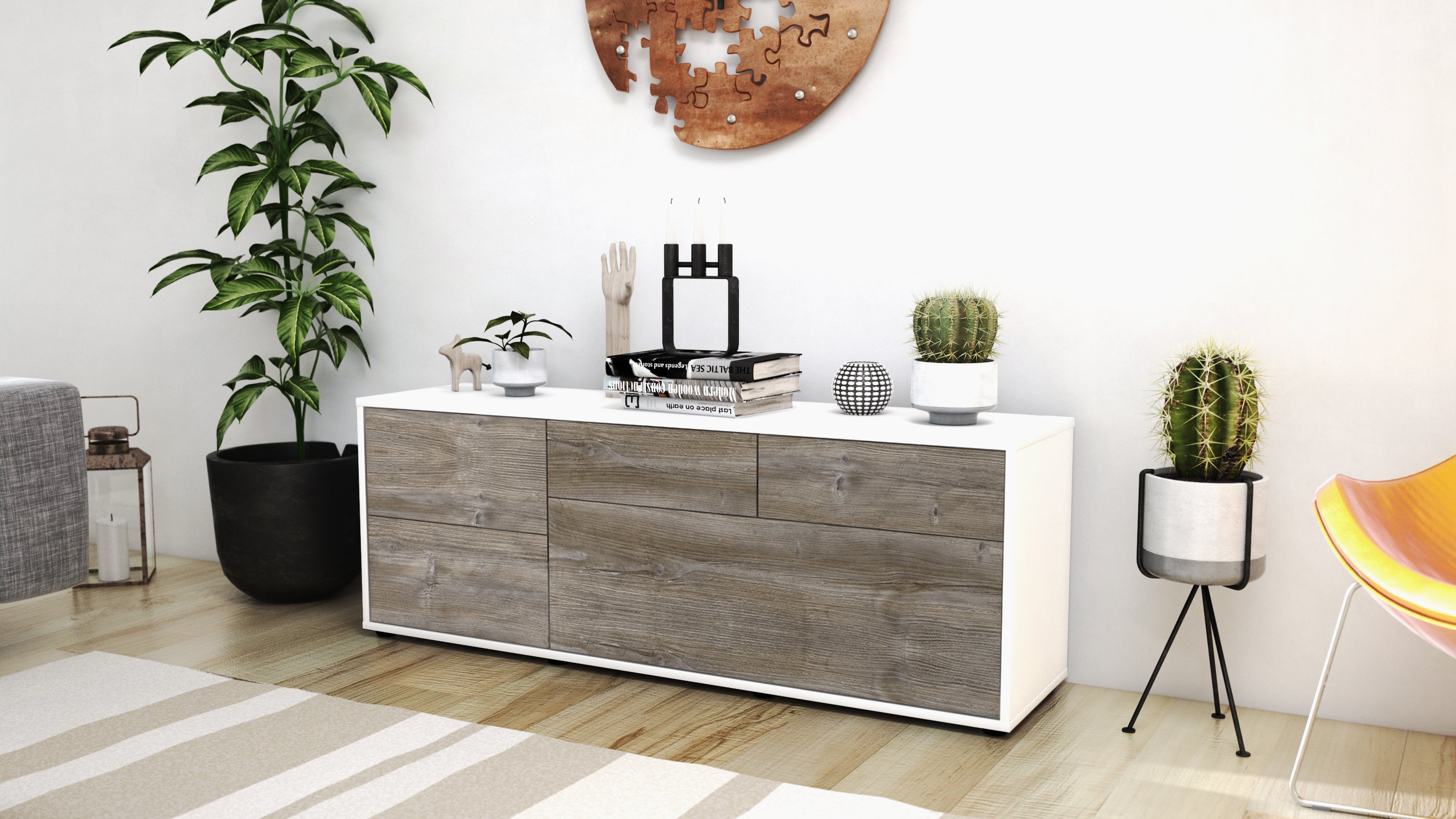 Lowboard - Anna - Design Holzdekor - Freistehend mit Push to Open 136 cm Weiss