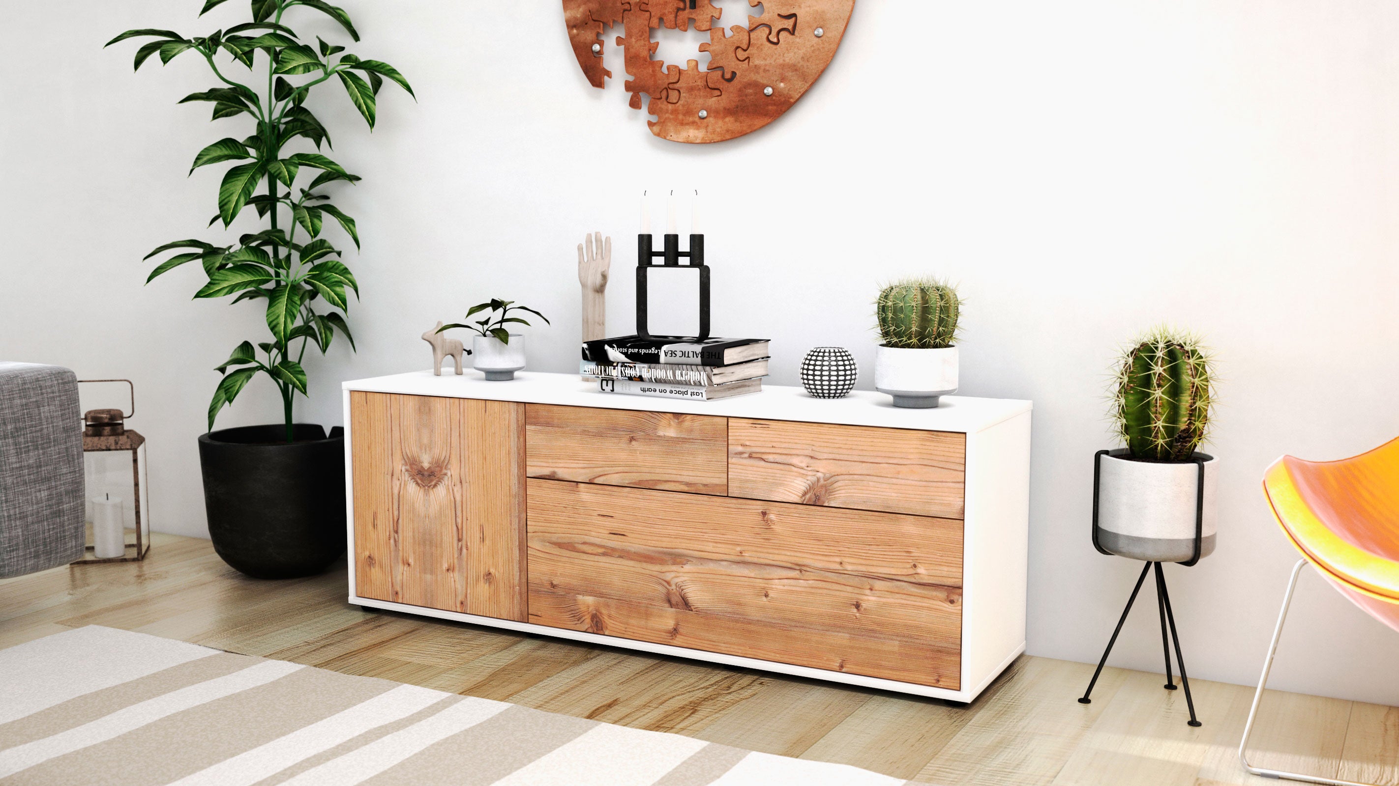 Lowboard - Annabell - Design Holzdekor - Freistehend mit Push to Open 136 cm Weiss