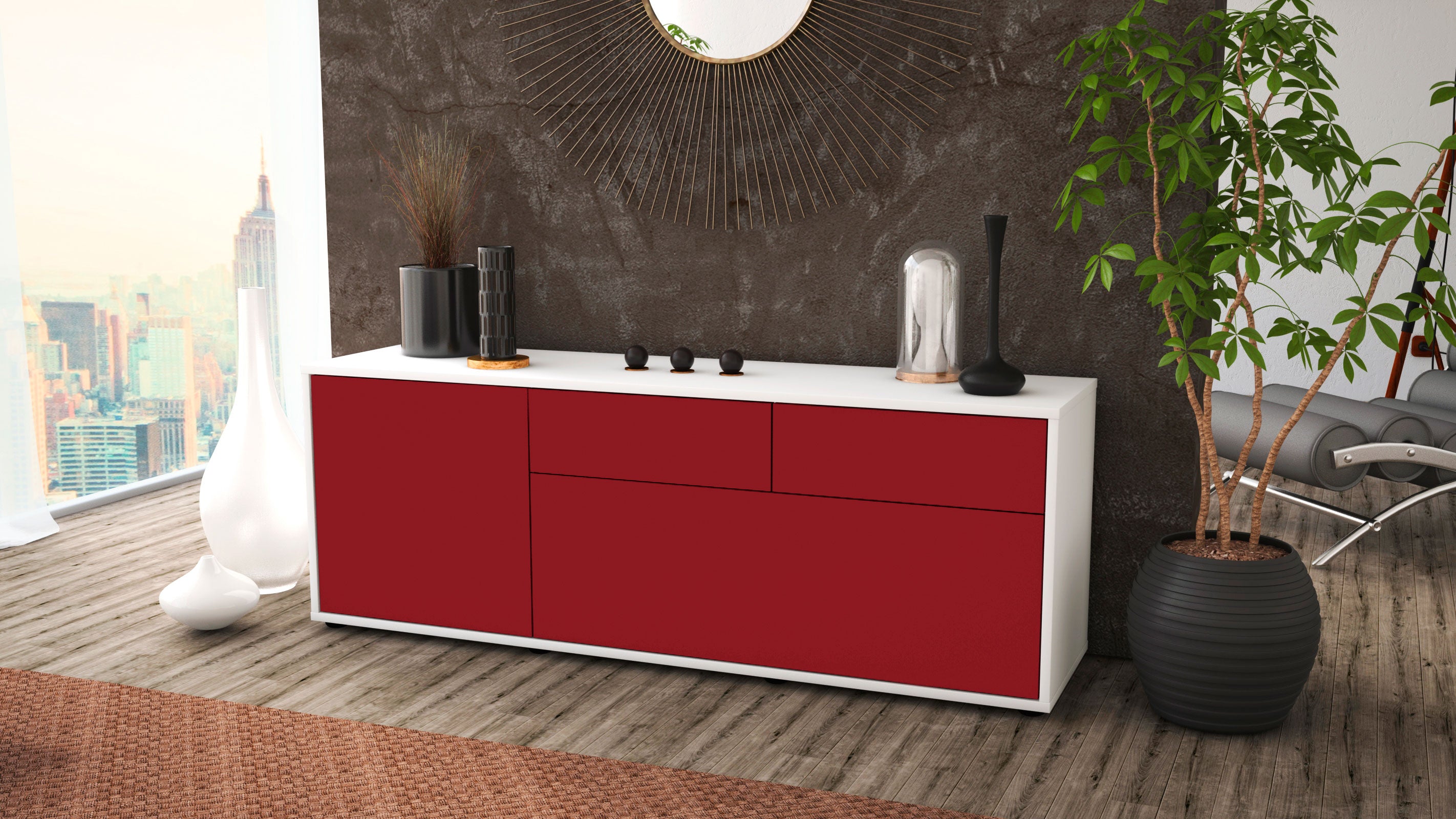 Lowboard - Annabell - Design Farbakzent - Freistehend mit Push to Open 136 cm Weiss