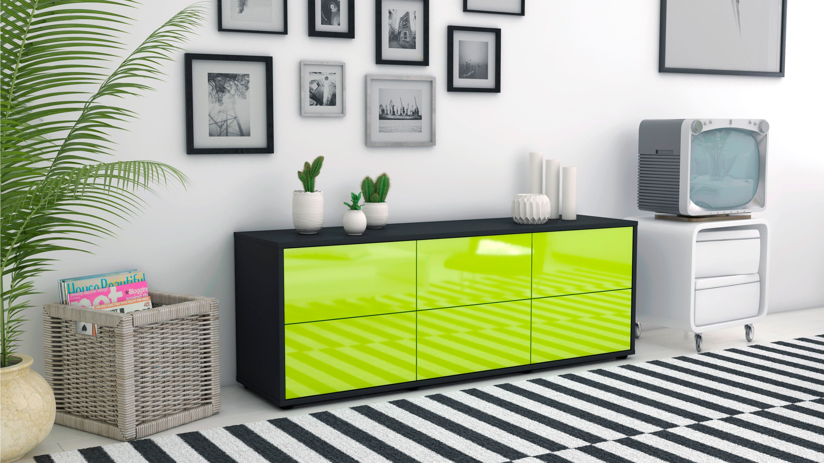 Lowboard - Alva - Design Hochglanz - Freistehend mit Push to Open 136 cm Anthrazit