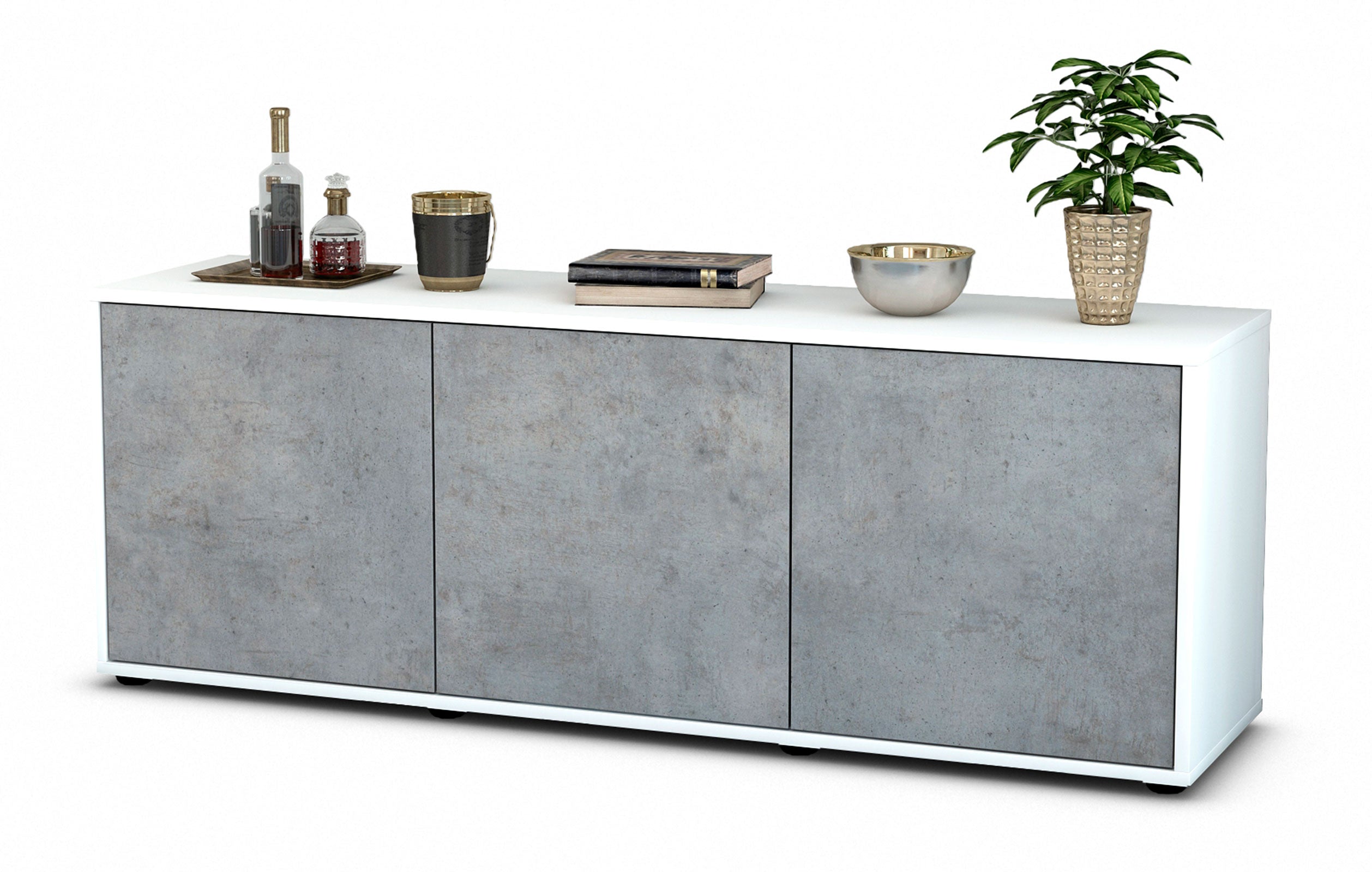 Lowboard - Allegra - Design Industrie Stil - Freistehend mit Push to Open 136 cm Weiss