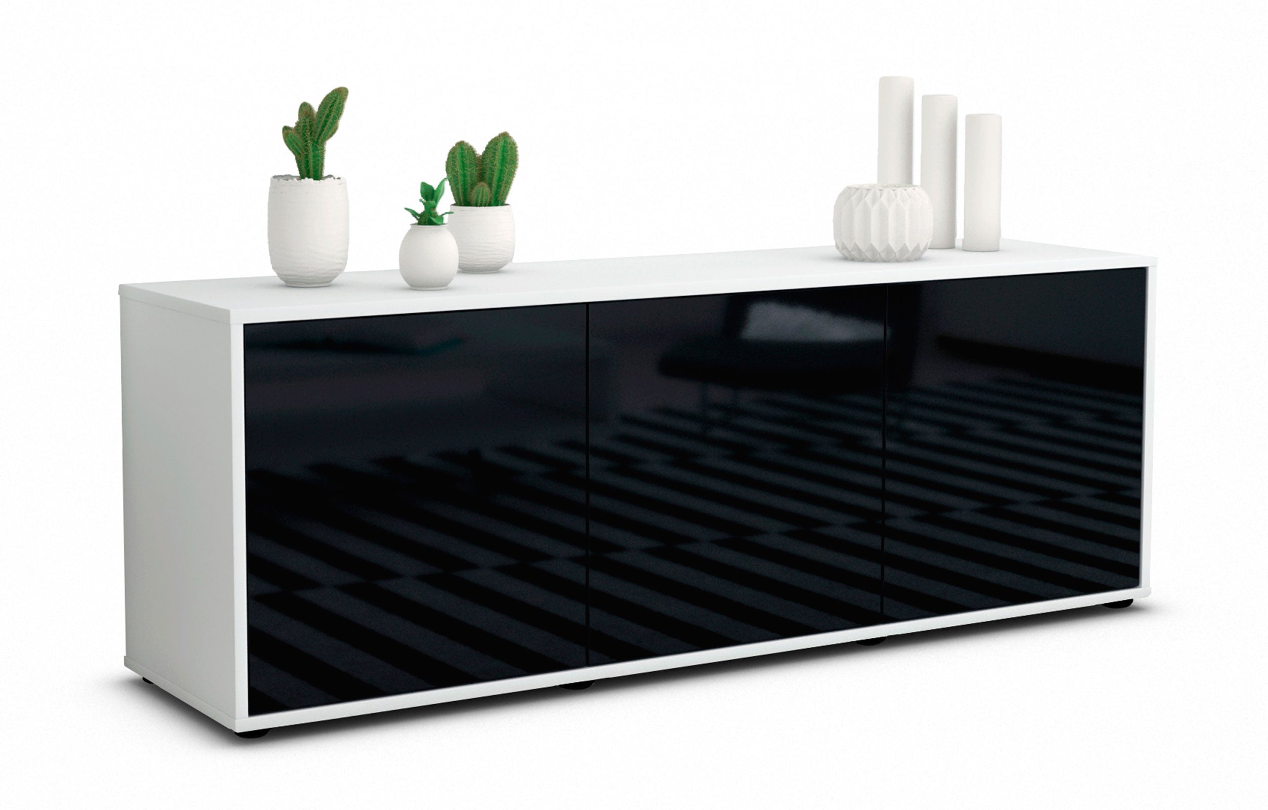 Lowboard - Allegra - Design Hochglanz - Freistehend mit Push to Open 136 cm Weiss
