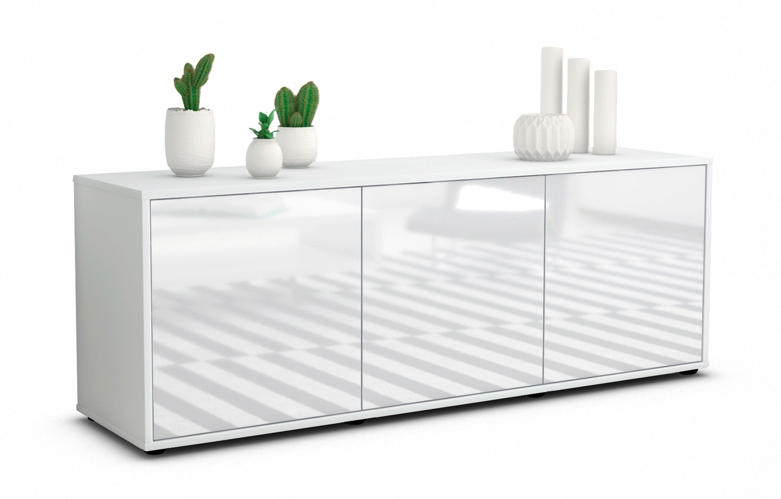Lowboard - Allegra - Design Hochglanz - Freistehend mit Push to Open 136 cm Weiss