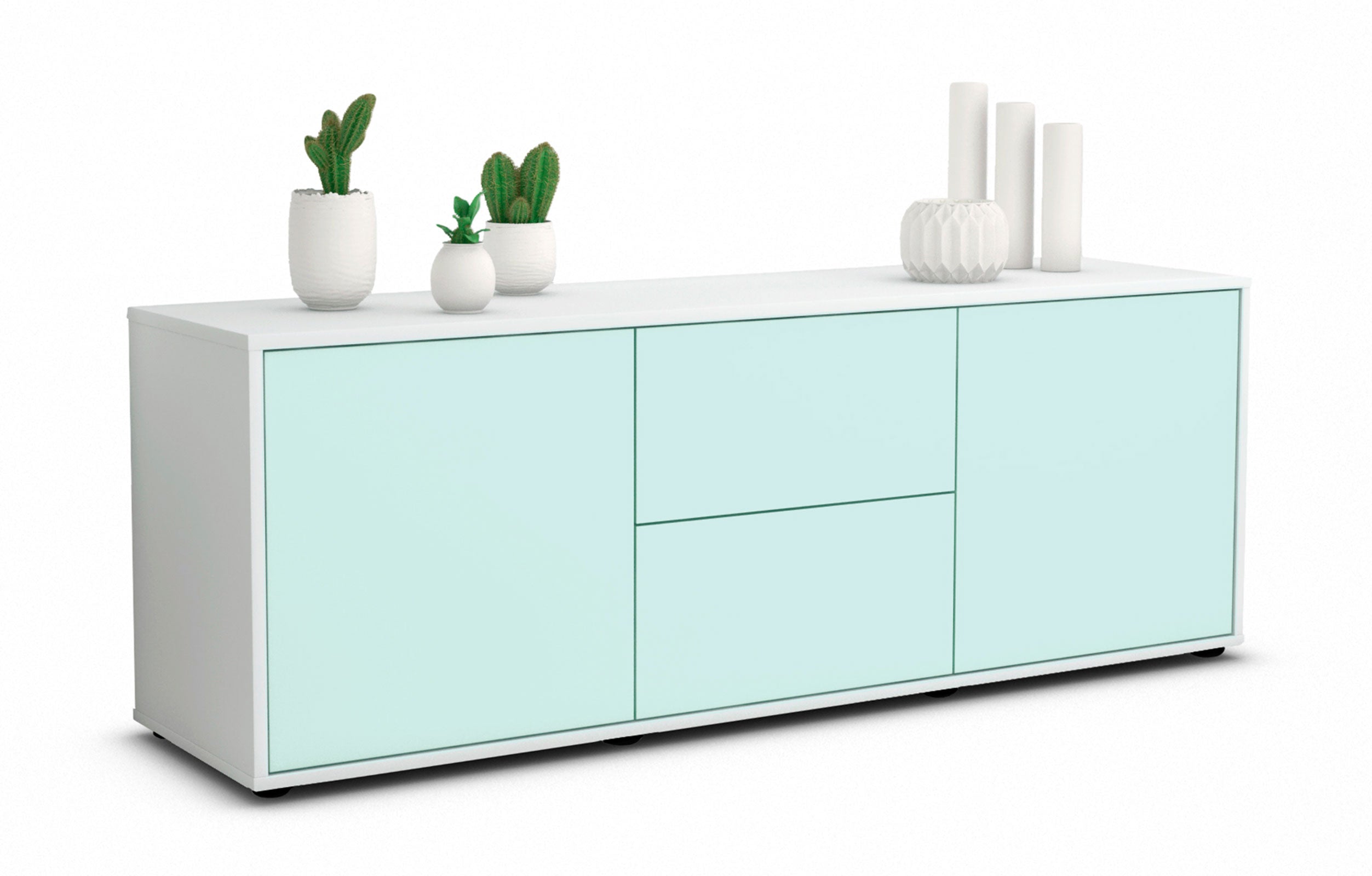 Lowboard - Alma - Design Farbakzent - Freistehend mit Push to Open 136 cm Weiss