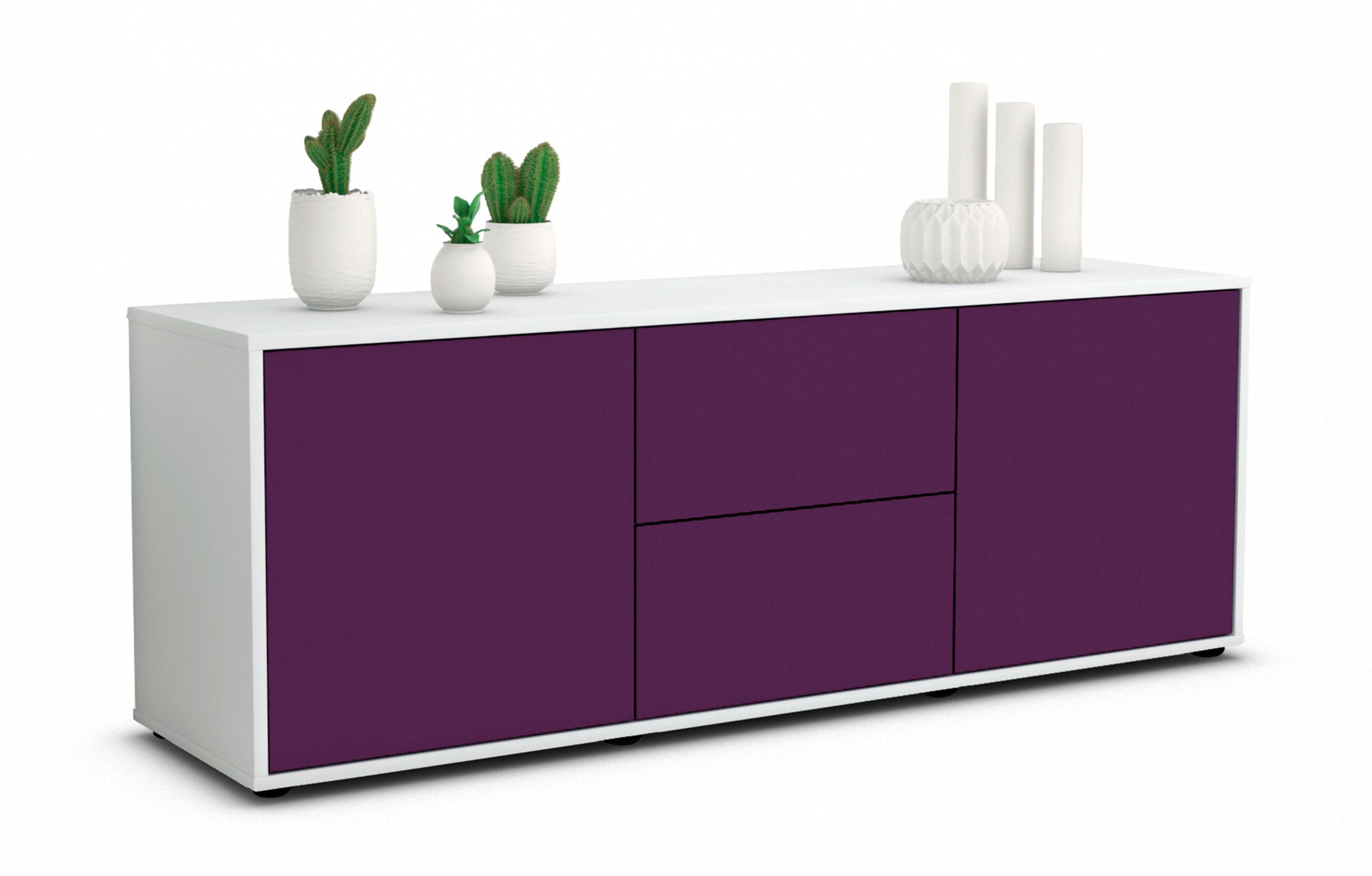 Lowboard - Alma - Design Farbakzent - Freistehend mit Push to Open 136 cm Weiss