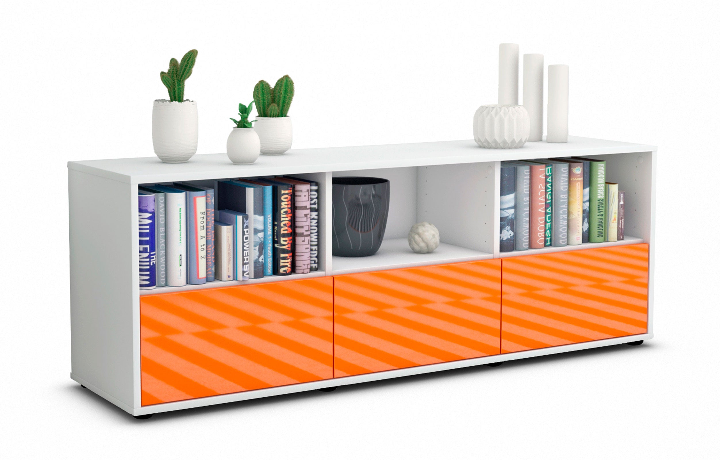 Lowboard - Amalia - Design Hochglanz - Freistehend mit Push to Open 136 cm Weiss