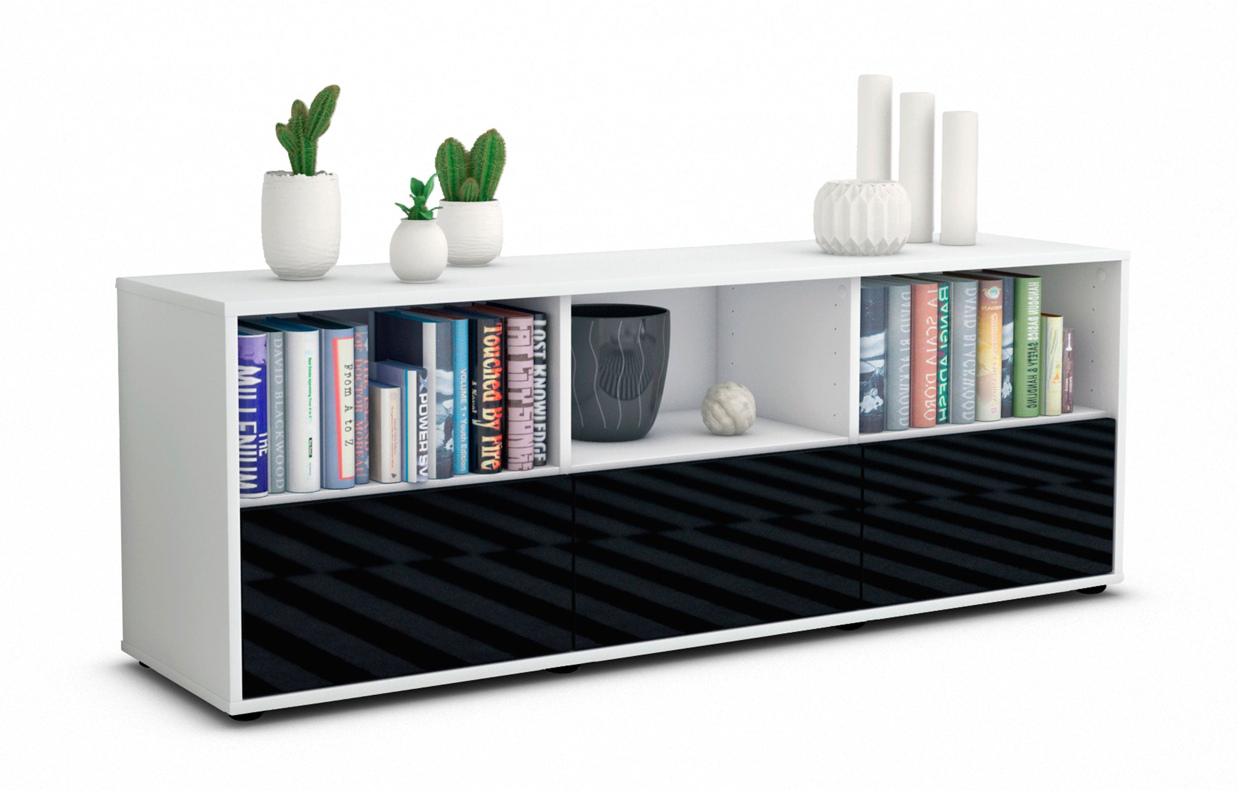Lowboard - Amalia - Design Hochglanz - Freistehend mit Push to Open 136 cm Weiss