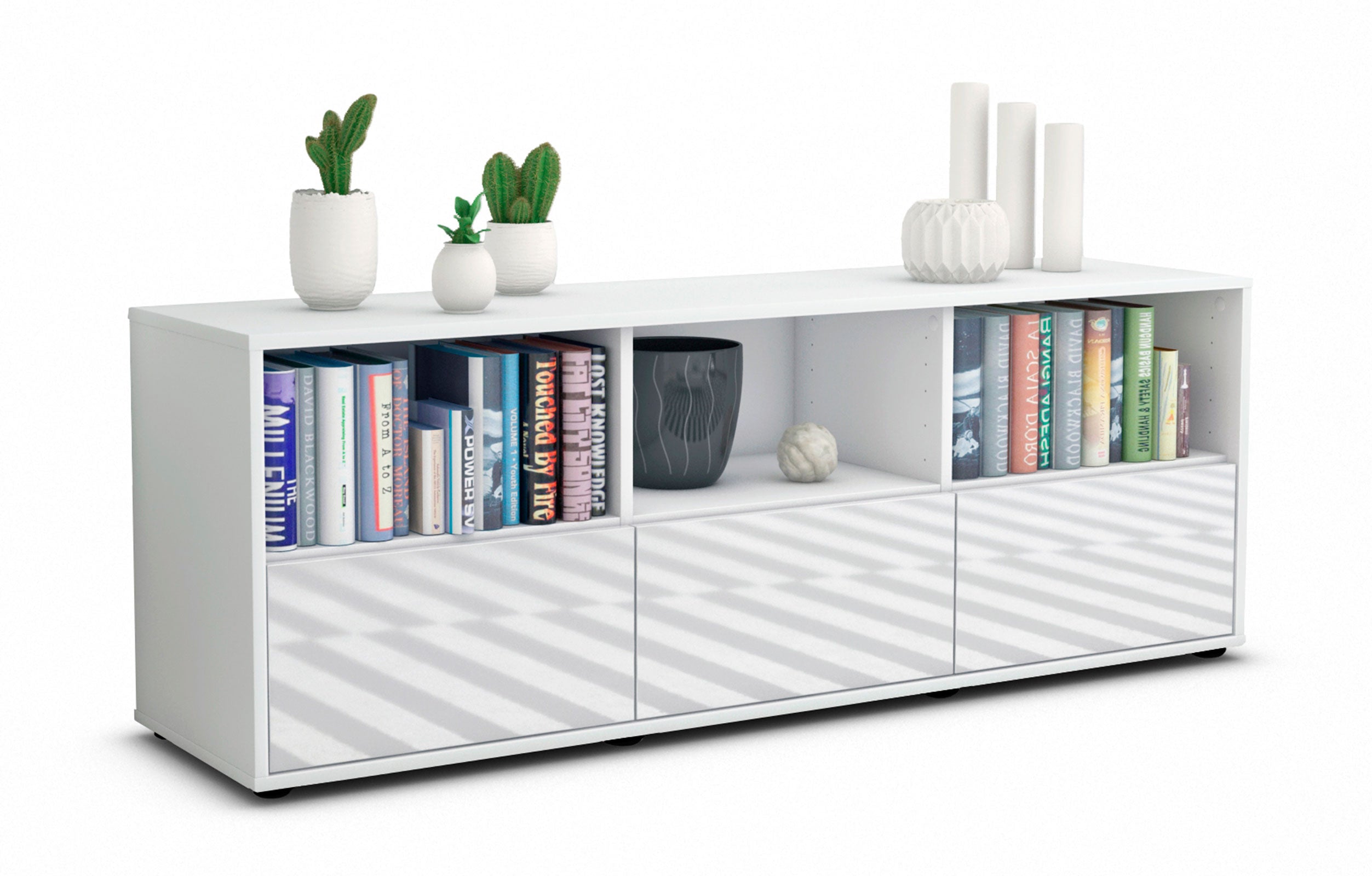 Lowboard - Amalia - Design Hochglanz - Freistehend mit Push to Open 136 cm Weiss