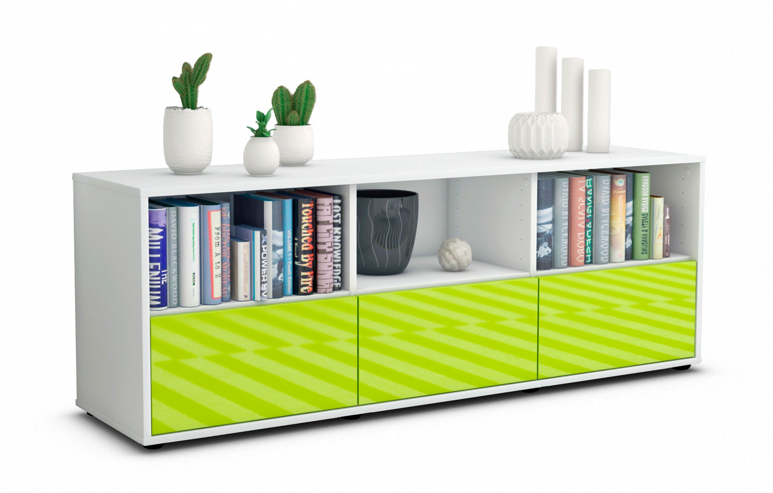 Lowboard - Amalia - Design Hochglanz - Freistehend mit Push to Open 136 cm Weiss