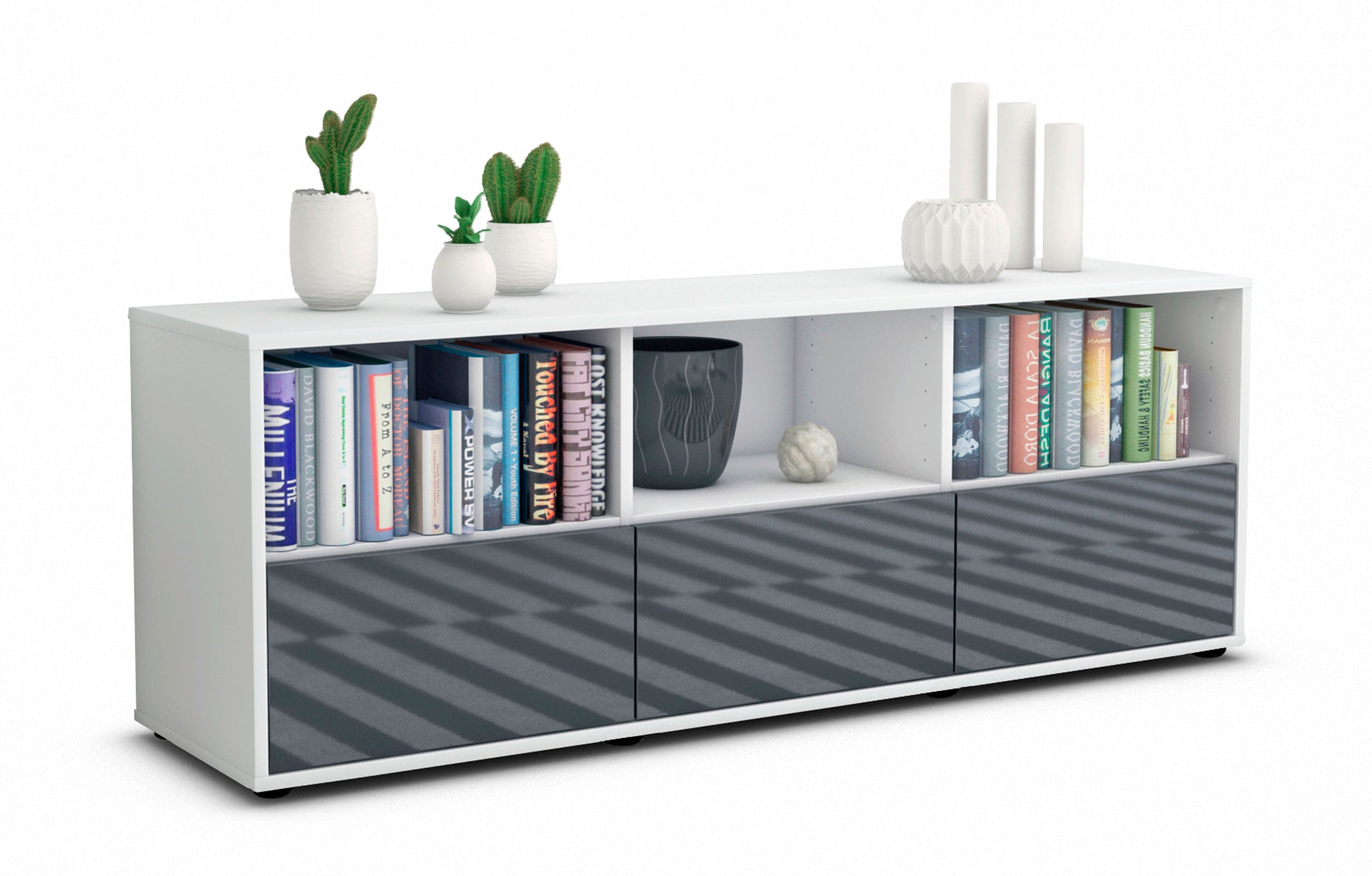 Lowboard - Amalia - Design Hochglanz - Freistehend mit Push to Open 136 cm Weiss