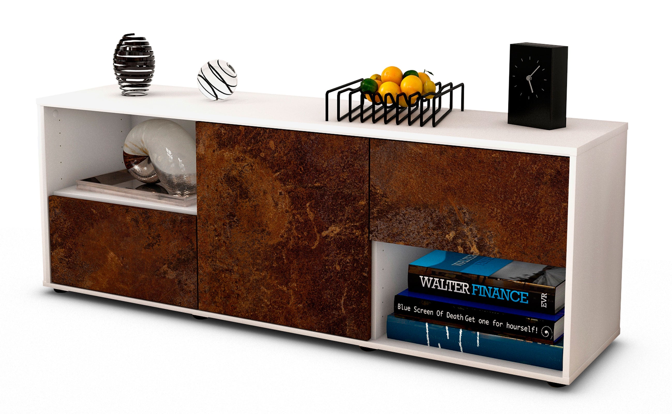 Lowboard - Ambra - Design Industrie Stil - Freistehend mit Push to Open 136 cm Weiss