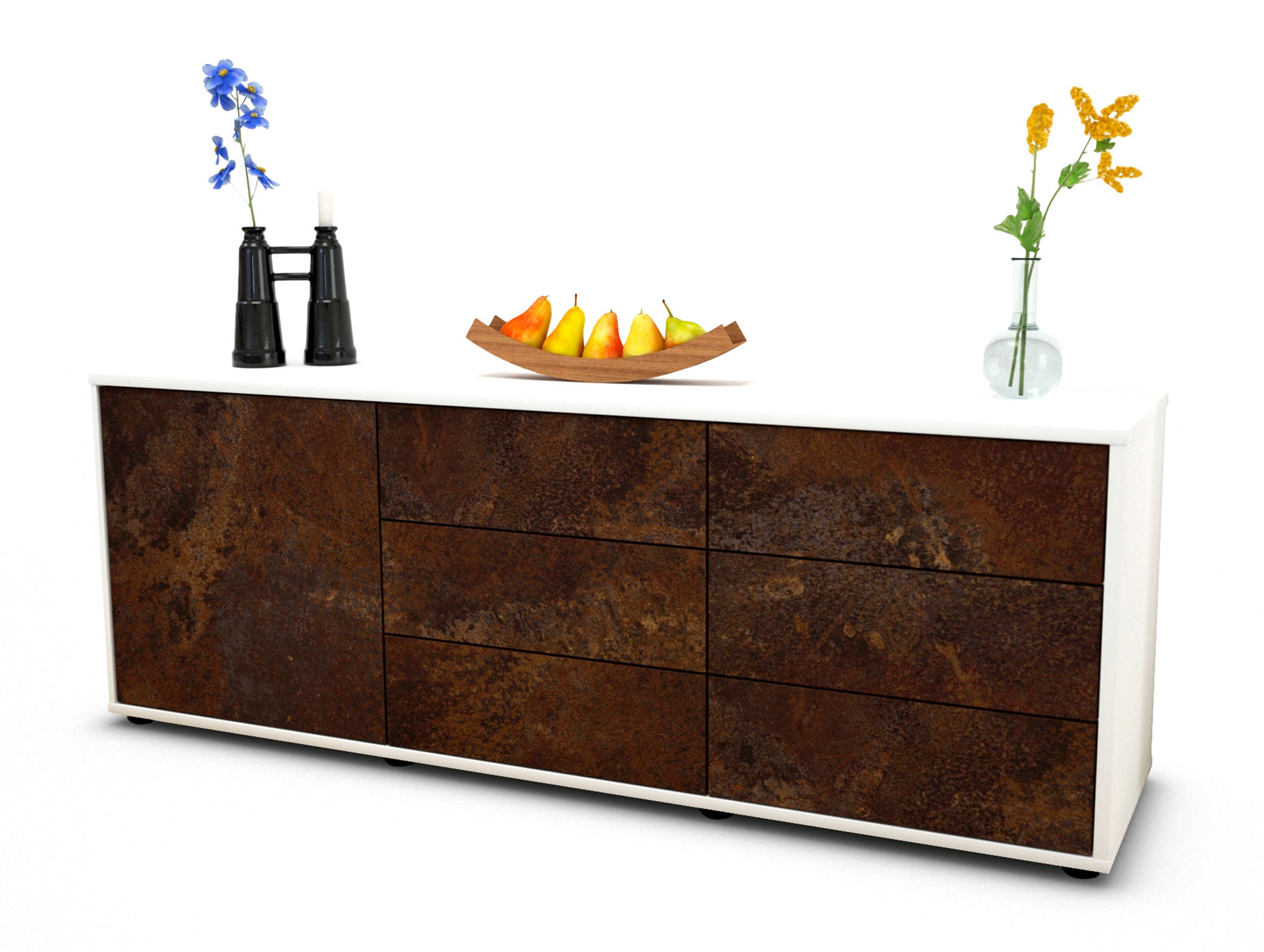 Lowboard - Amedea - Design Industrie Stil - Freistehend mit Push to Open 136 cm Weiss