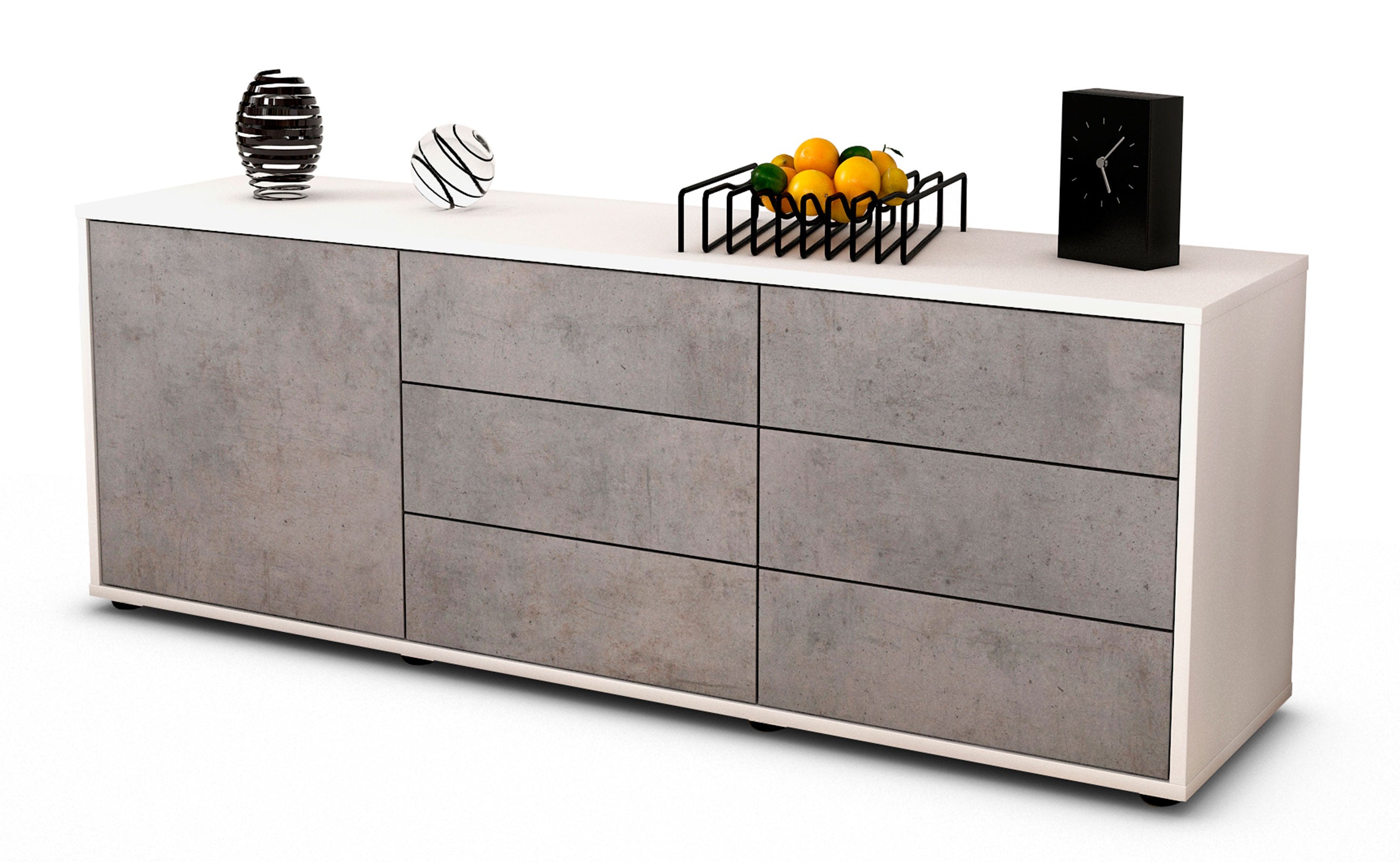 Lowboard - Amedea - Design Industrie Stil - Freistehend mit Push to Open 136 cm Weiss
