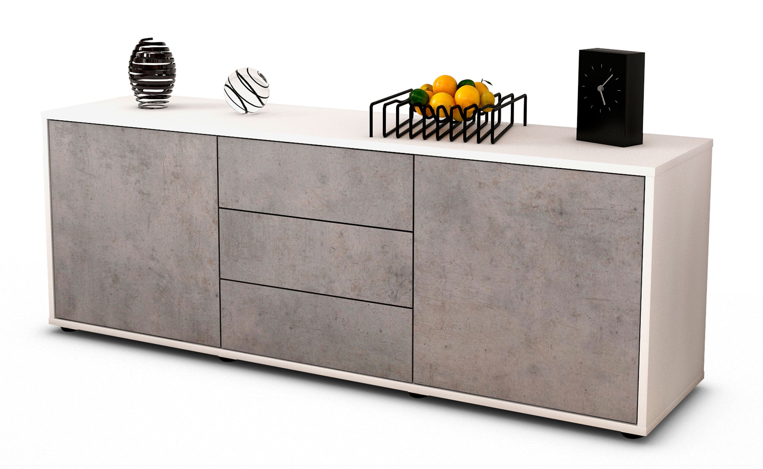 Lowboard - Ameline - Design Industrie Stil - Freistehend mit Push to Open 136 cm Weiss