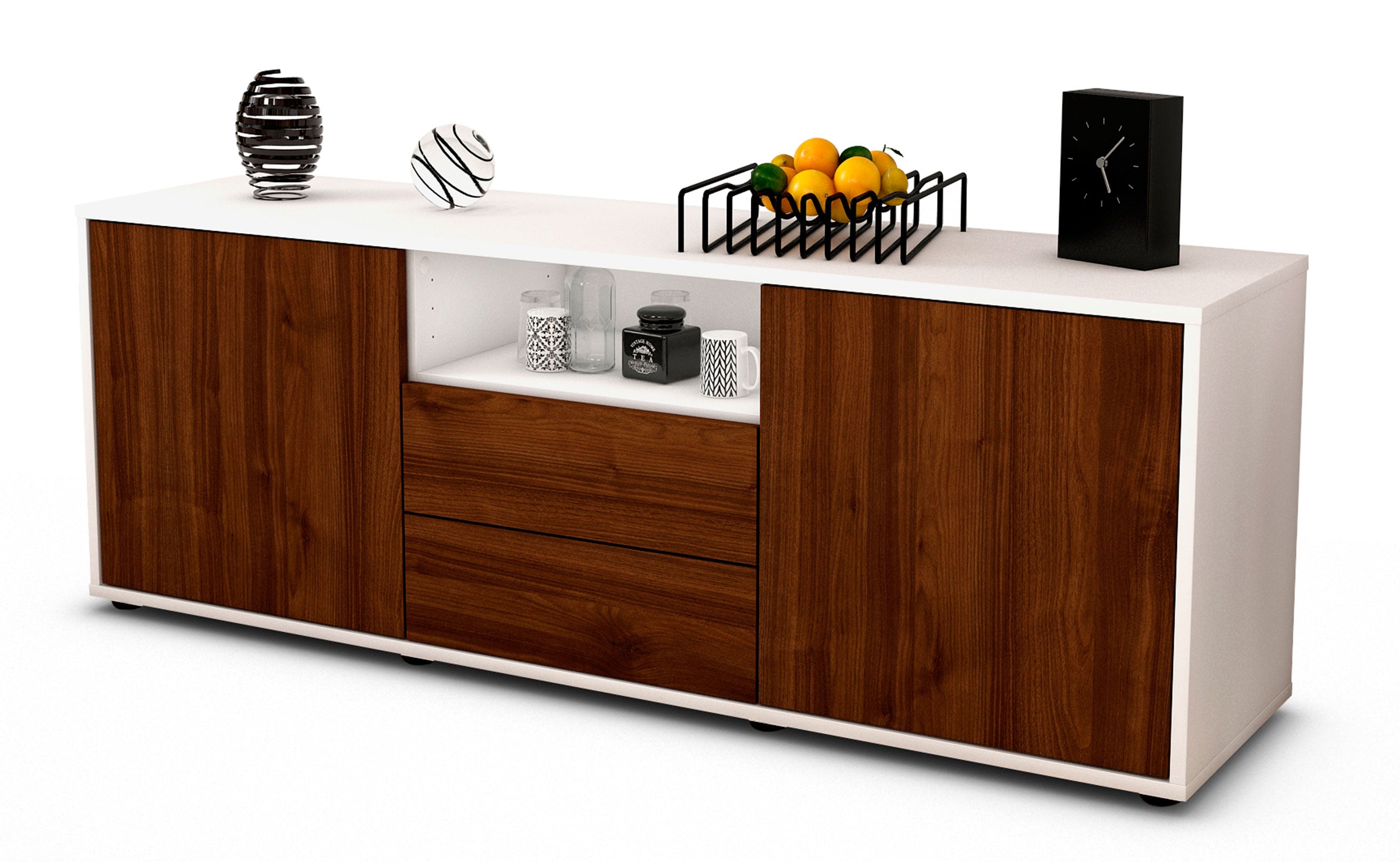 Lowboard - Ameriga - Design Holzdekor - Freistehend mit Push to Open 136 cm Weiss