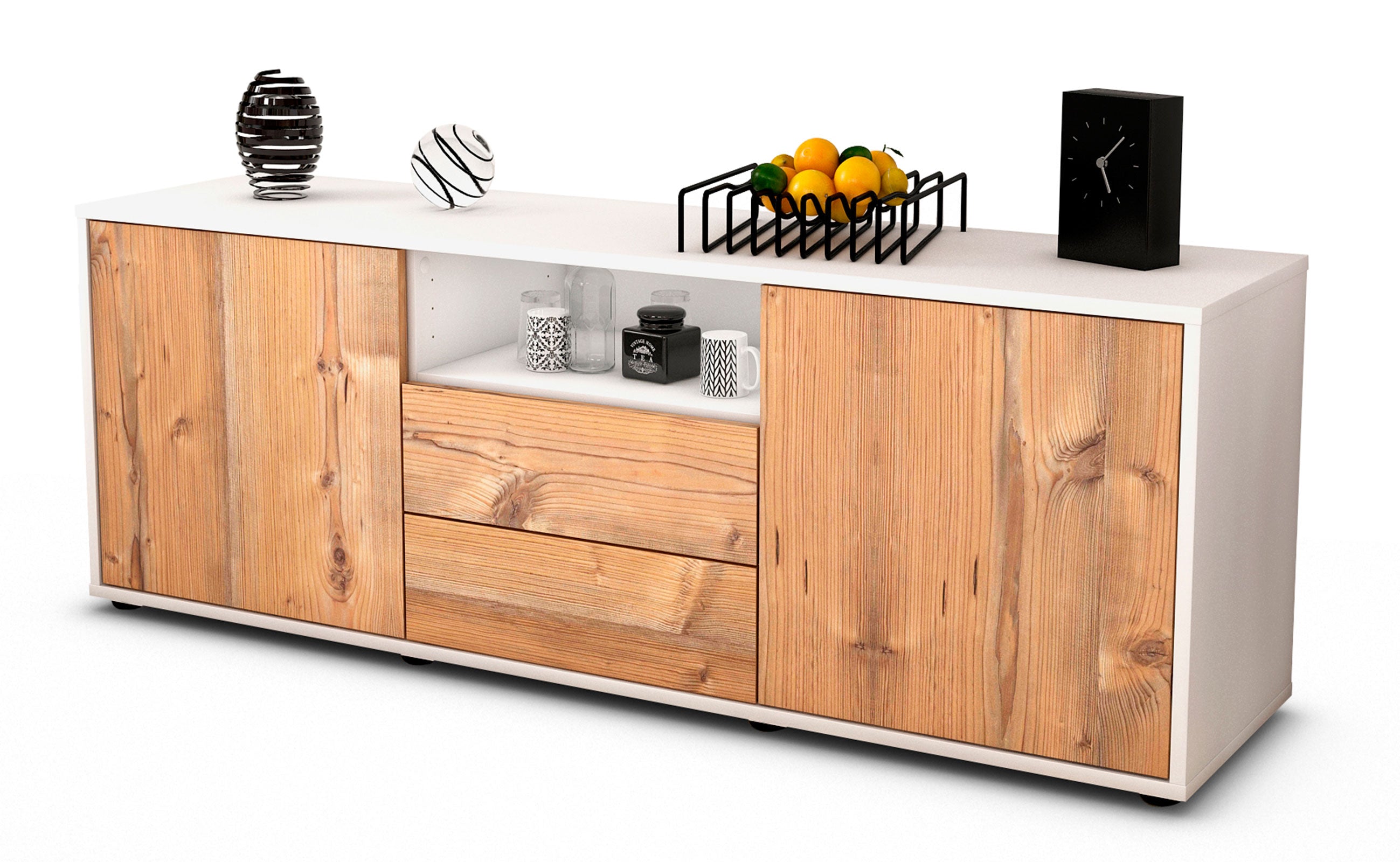 Lowboard - Ameriga - Design Holzdekor - Freistehend mit Push to Open 136 cm Weiss