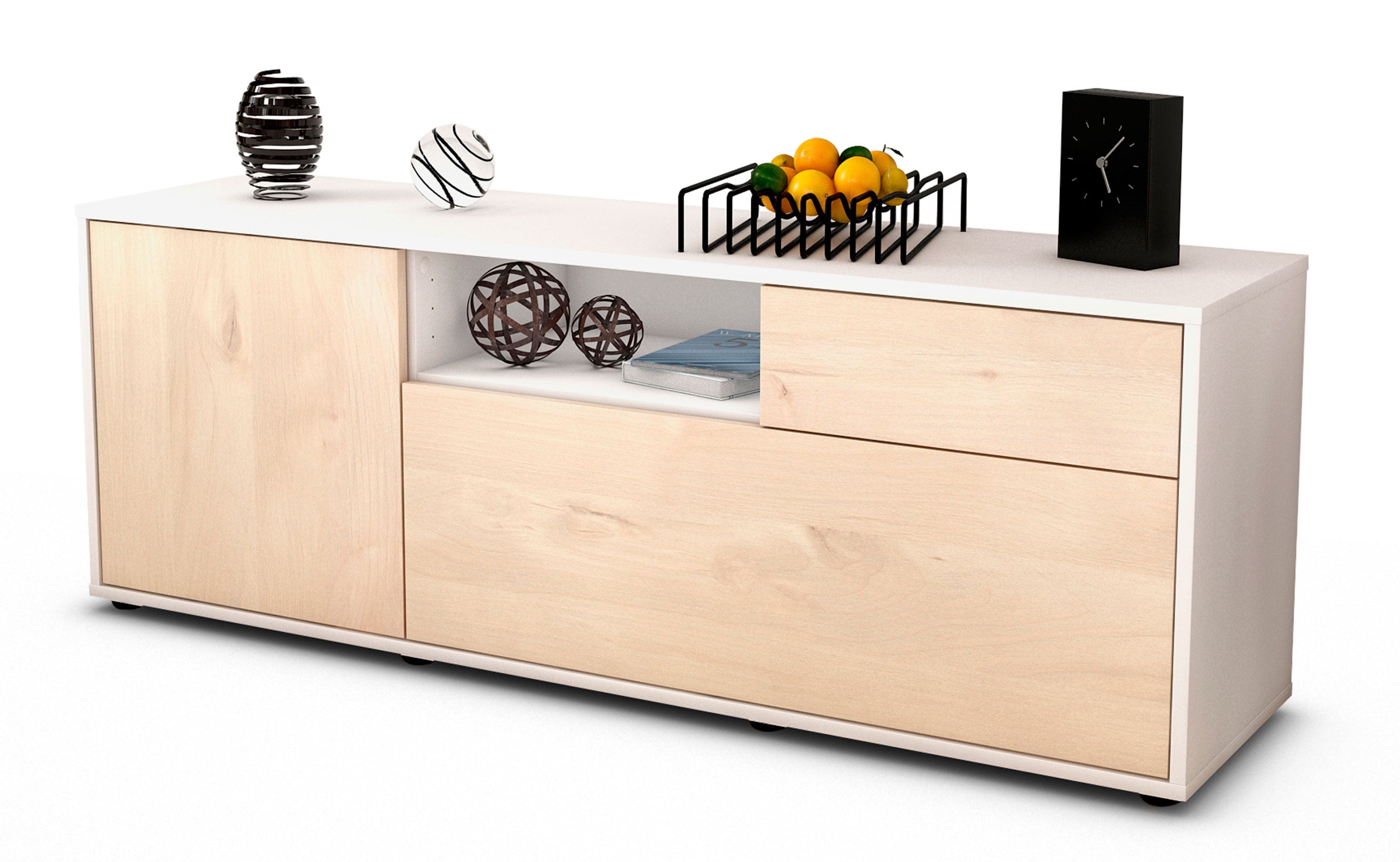 Lowboard - Amila - Design Holzdekor - Freistehend mit Push to Open 136 cm Weiss