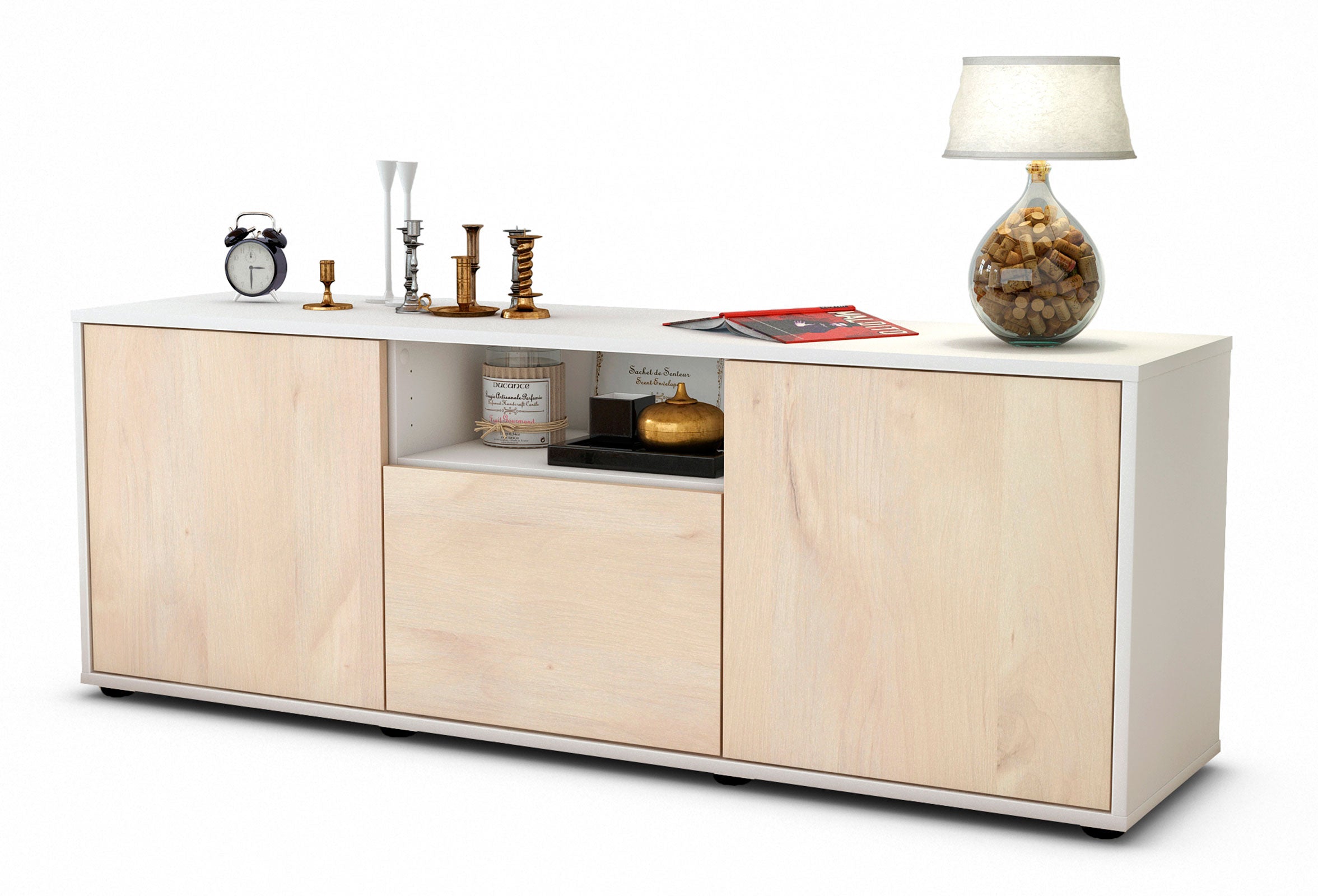 Lowboard - Andreana - Design Holzdekor - Freistehend mit Push to Open 136 cm Weiss