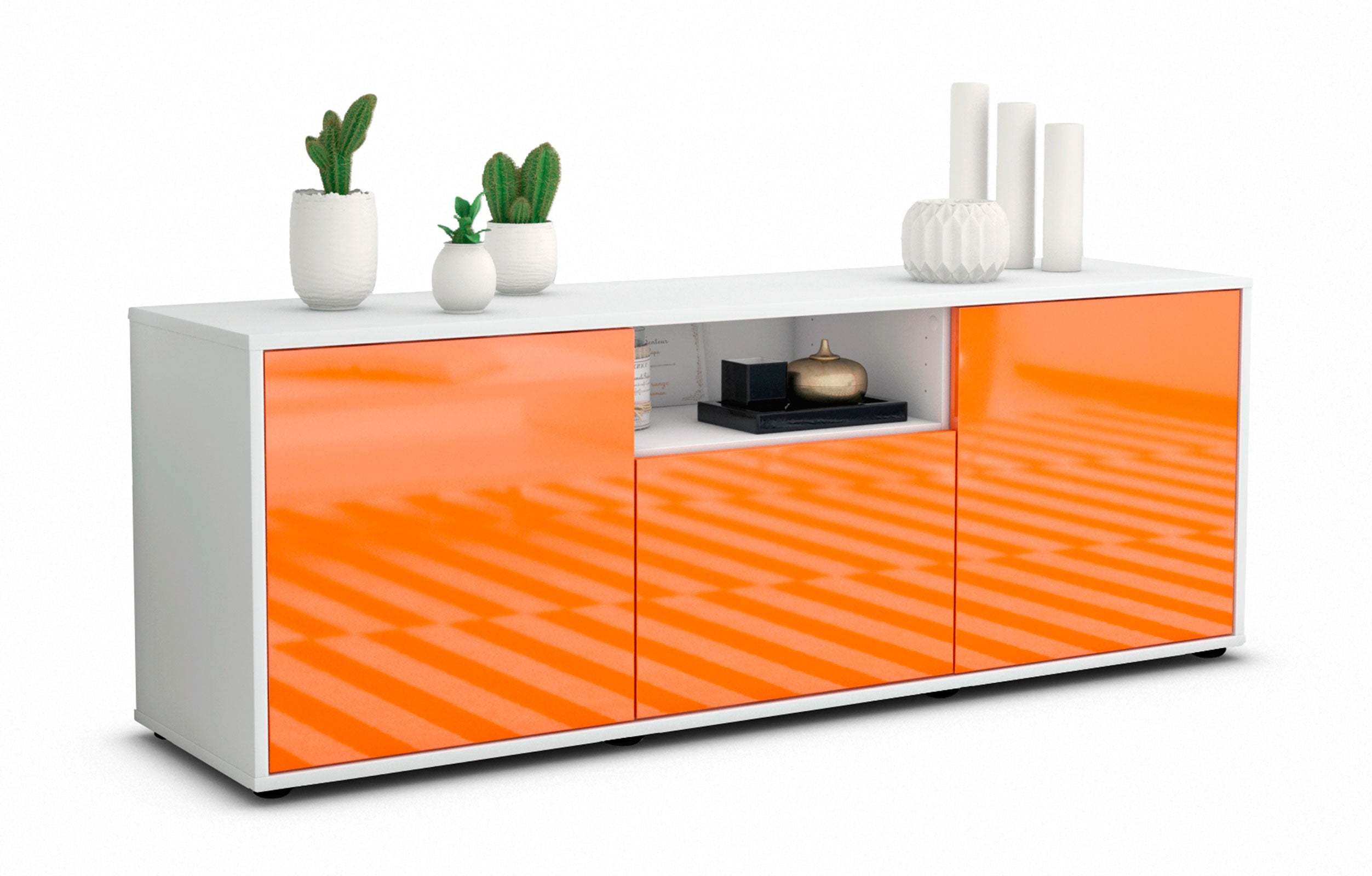 Lowboard - Andreana - Design Hochglanz - Freistehend mit Push to Open 136 cm Weiss