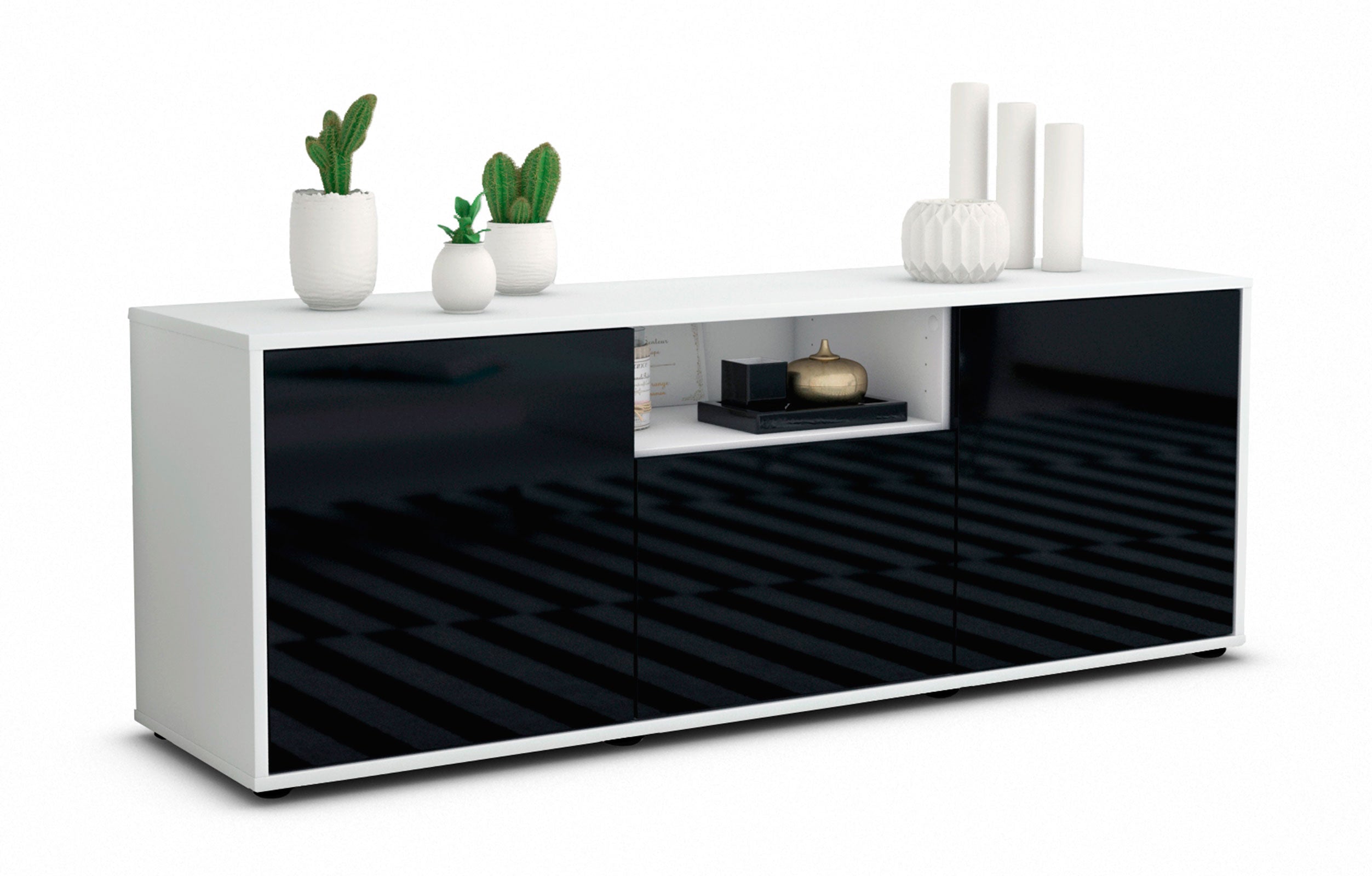 Lowboard - Andreana - Design Hochglanz - Freistehend mit Push to Open 136 cm Weiss