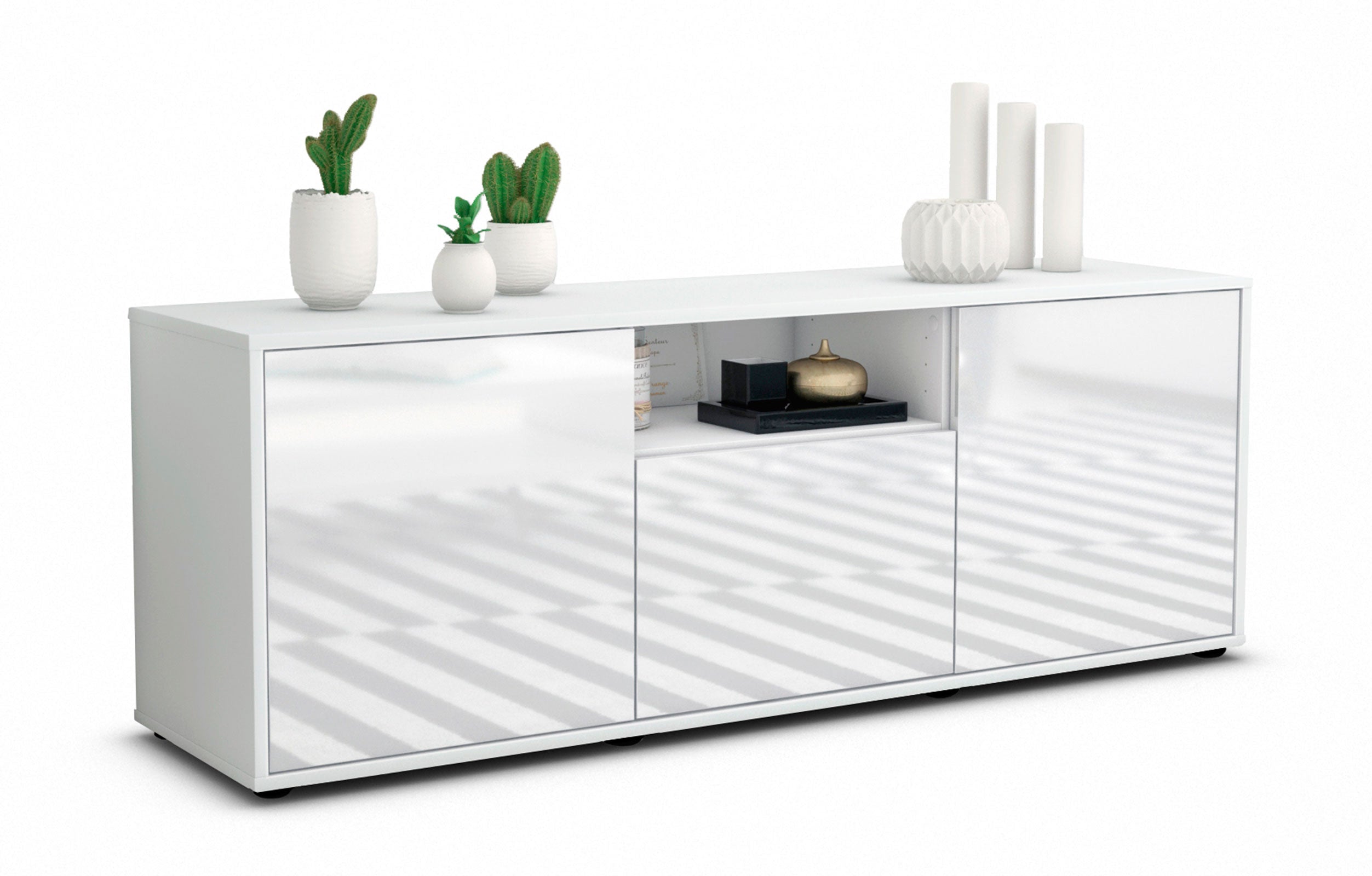 Lowboard - Andreana - Design Hochglanz - Freistehend mit Push to Open 136 cm Weiss