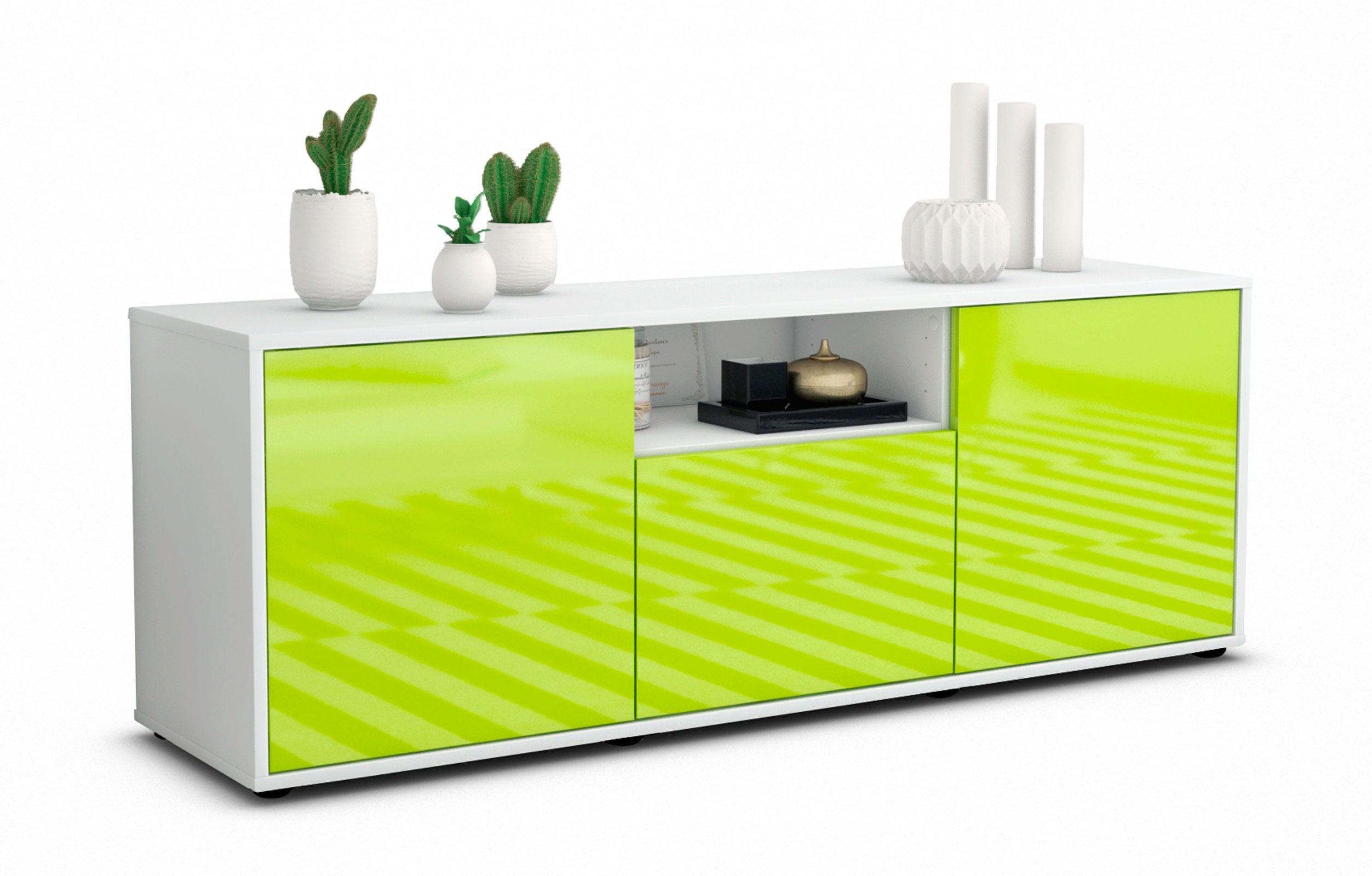 Lowboard - Andreana - Design Hochglanz - Freistehend mit Push to Open 136 cm Weiss
