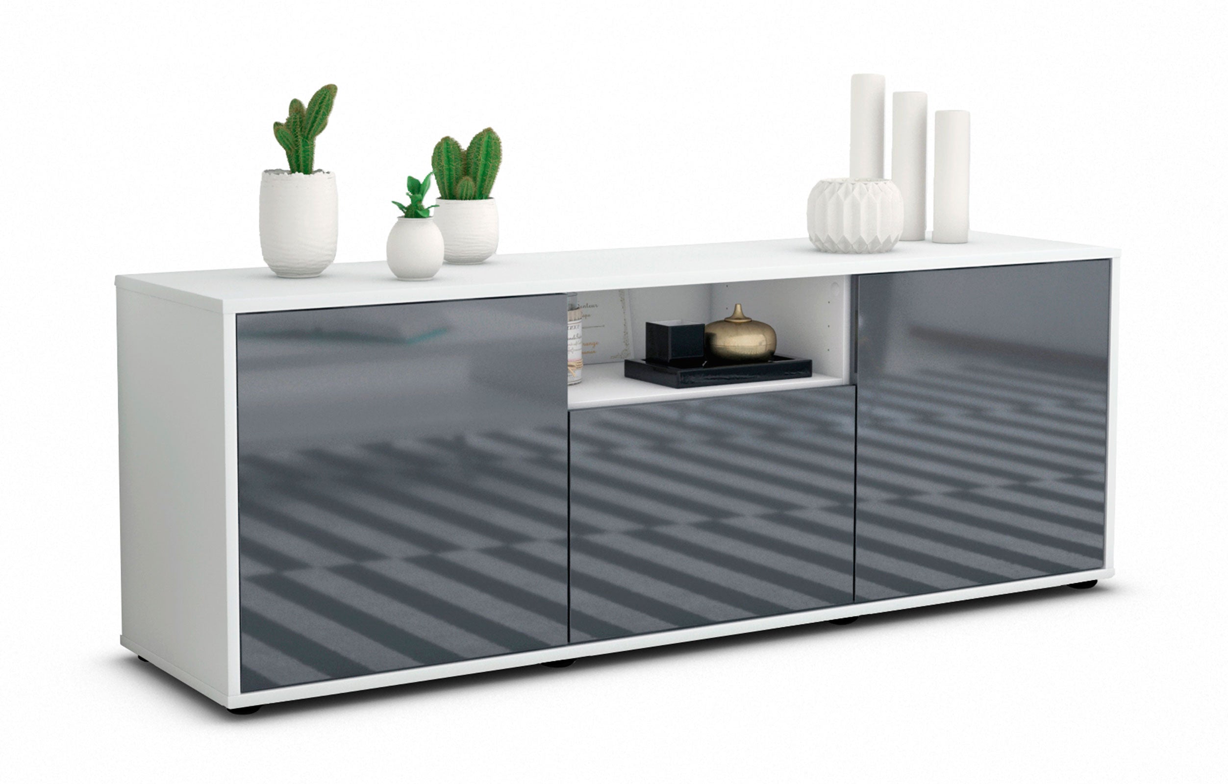 Lowboard - Andreana - Design Hochglanz - Freistehend mit Push to Open 136 cm Weiss